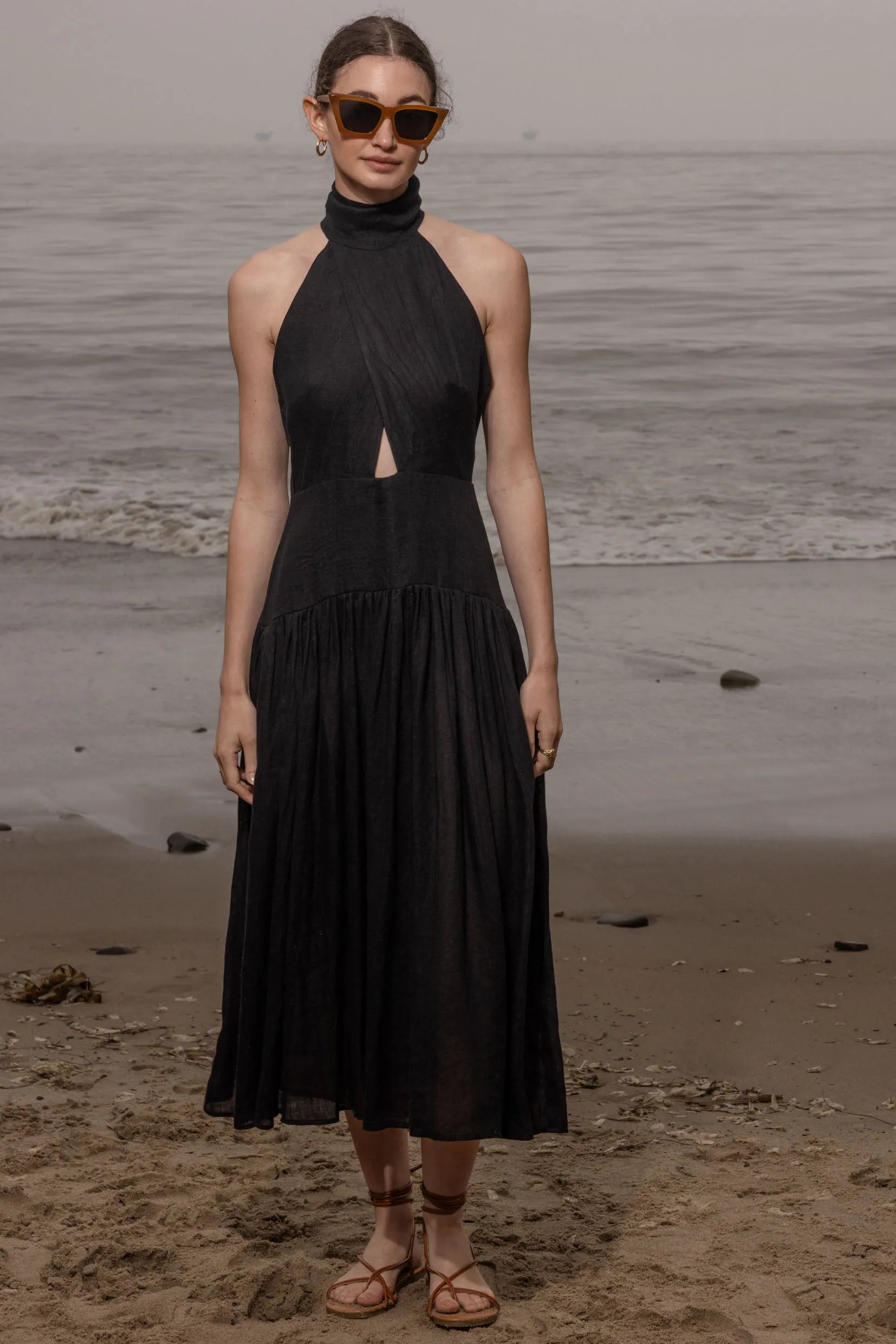 Ava Dress in Noir Tissue Linen | Heidi Merrick S Ava Dress in Noir Tissue Linen | Heidi Merrick S