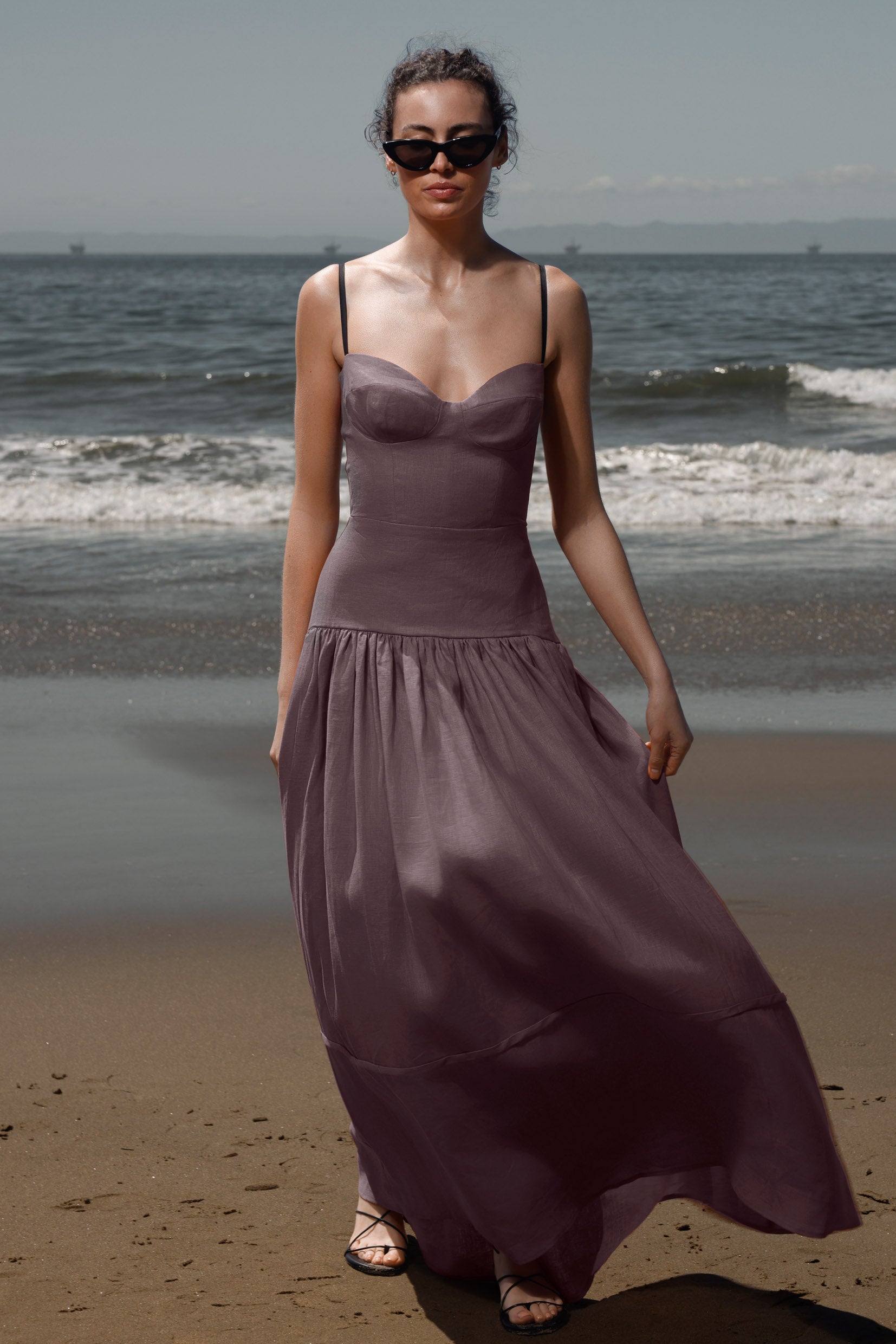 lavender linen dress Women's Lilac - Round Neck Linen Tunic with Princess Seams, Long Sleeve It show very gorgeous and rich colors in sunlight for a truly one Belle Linen Dress with Rose