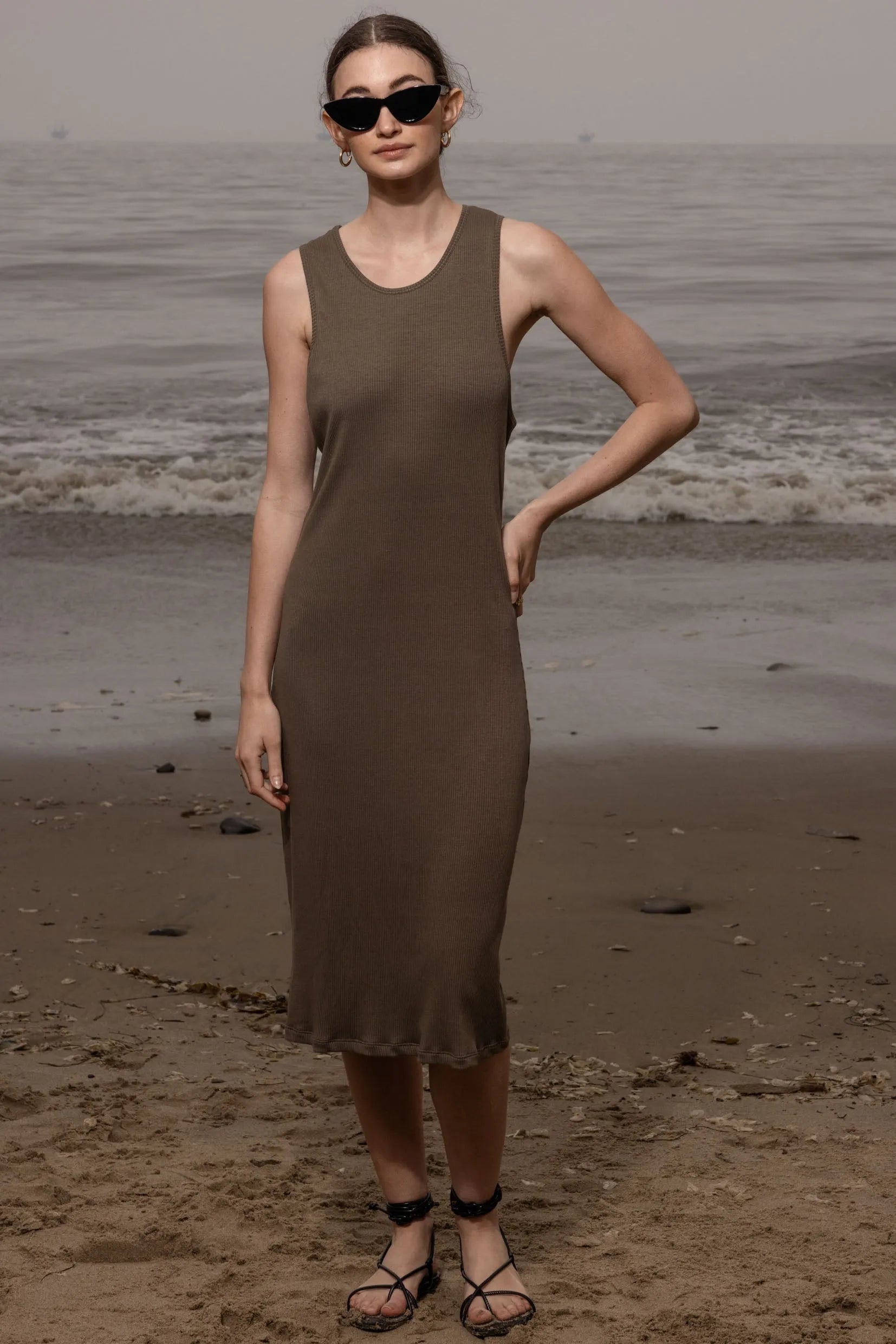Pebble Dress - Stone Hemp Rib | Heidi Merrick L Pebble Dress - Stone Hemp Rib | Heidi Merrick L