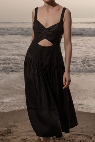 Calvi Dress - Black Linen - Heidi Merrick