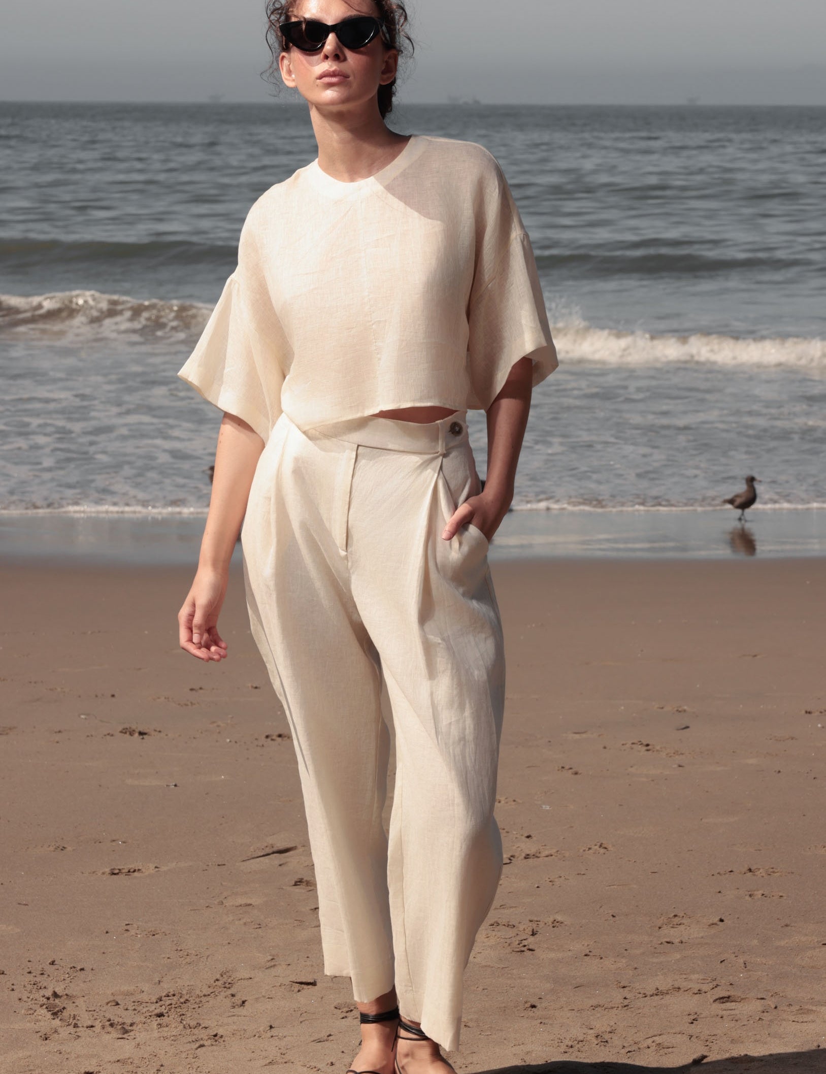 Mojave Top - Ivory Tissue Linen - Heidi Merrick