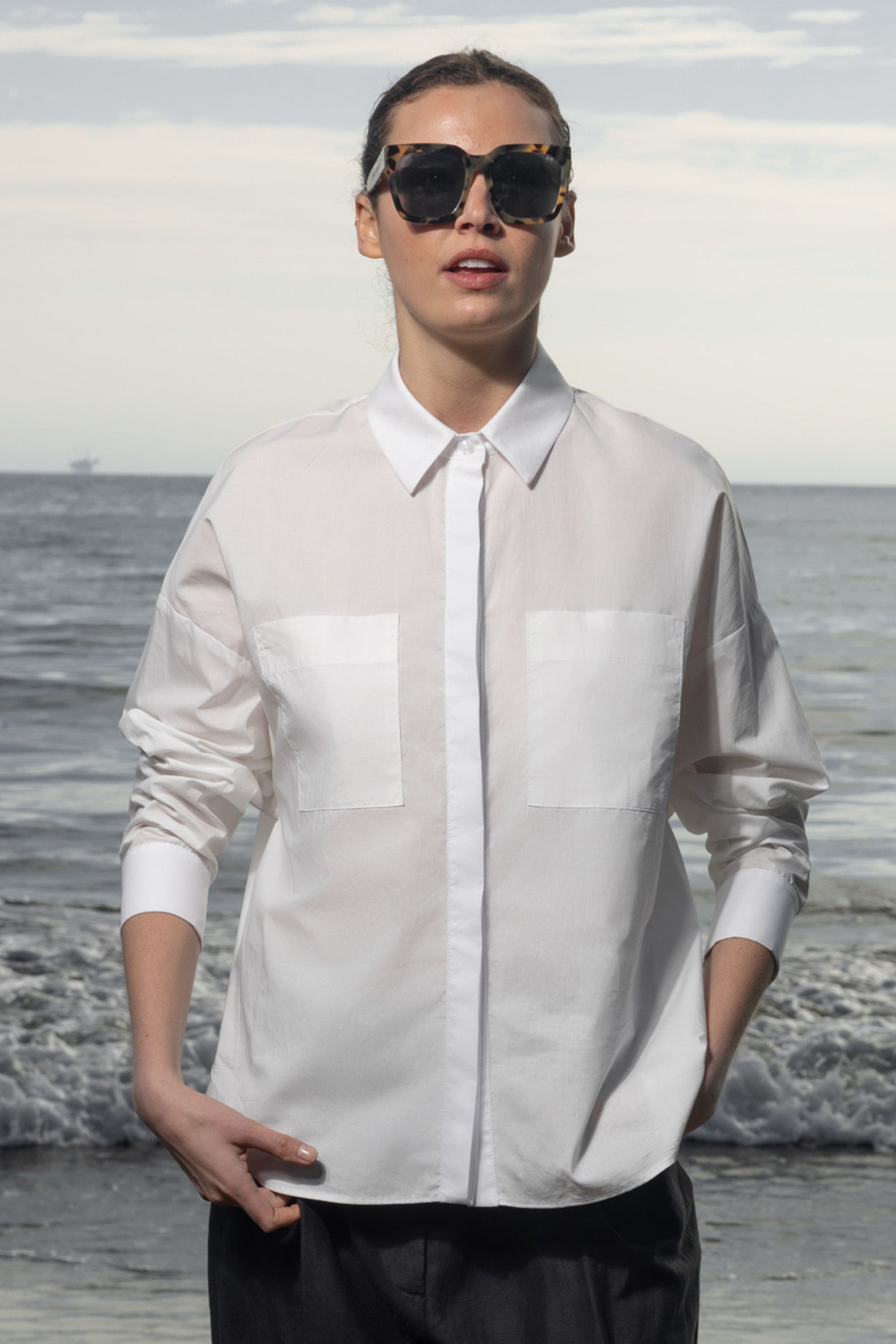 Lobel Top - White Shirting - Heidi Merrick