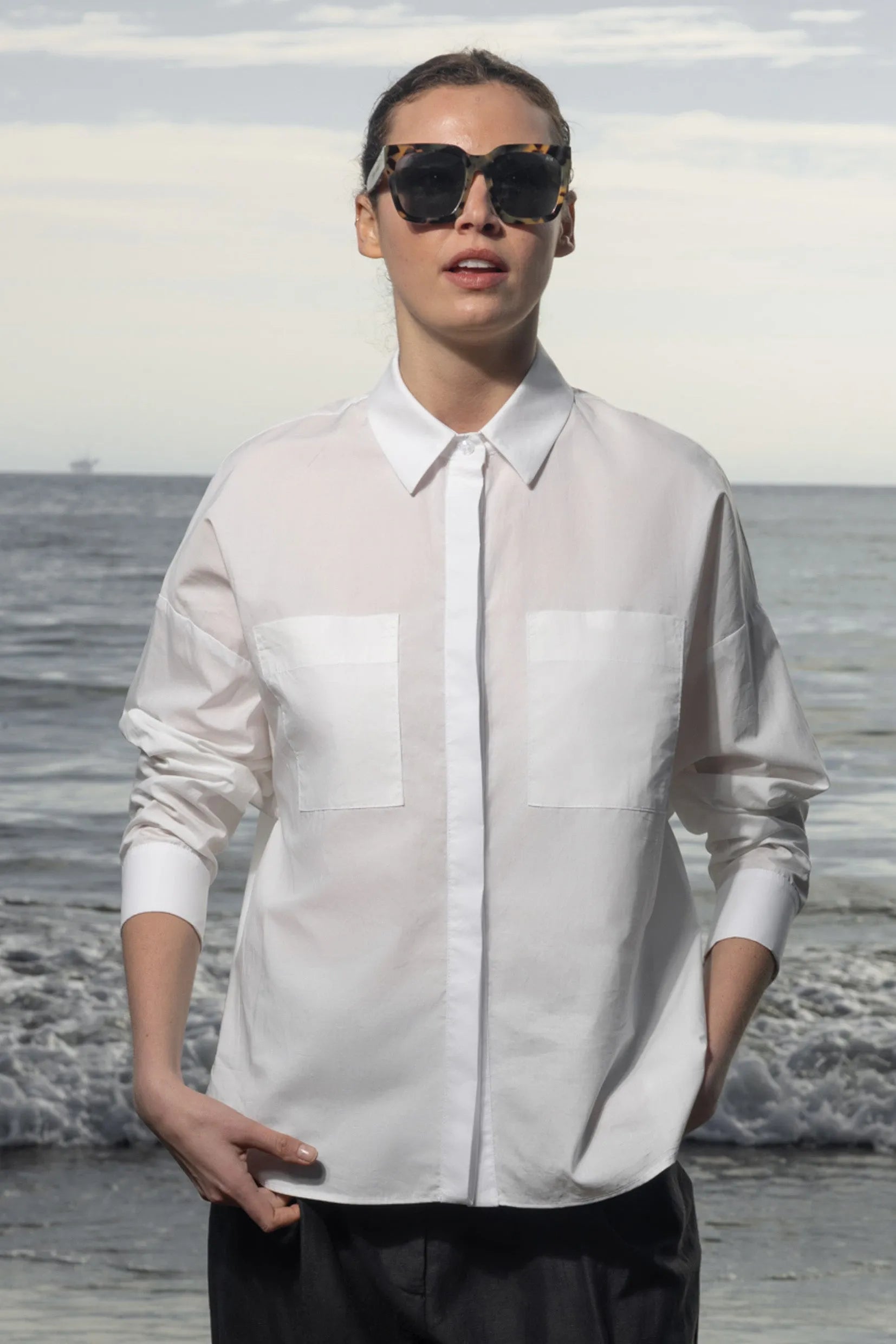 Lobel Top - White Shirting - Heidi Merrick