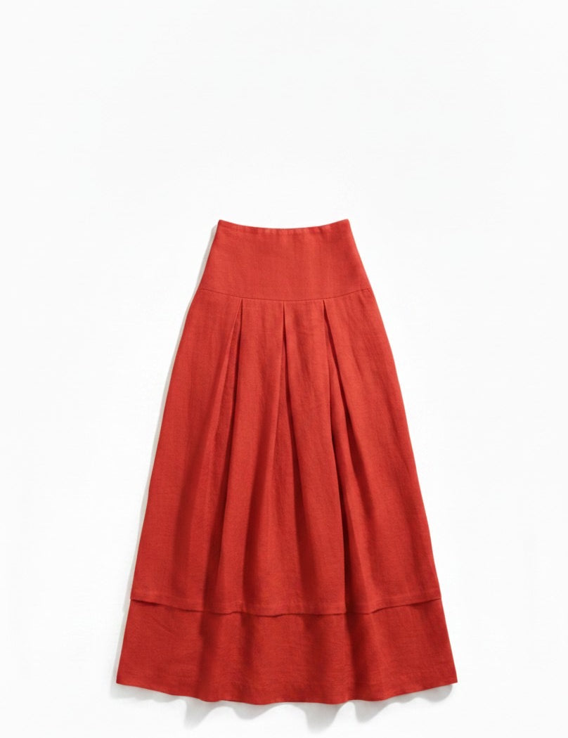 Marbella Skirt - Vermilion Tissue Linen  - Flat - Heidi Merrick