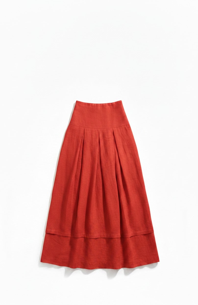 Marbella Skirt - Vermilion Tissue Linen  - Flat - Heidi Merrick