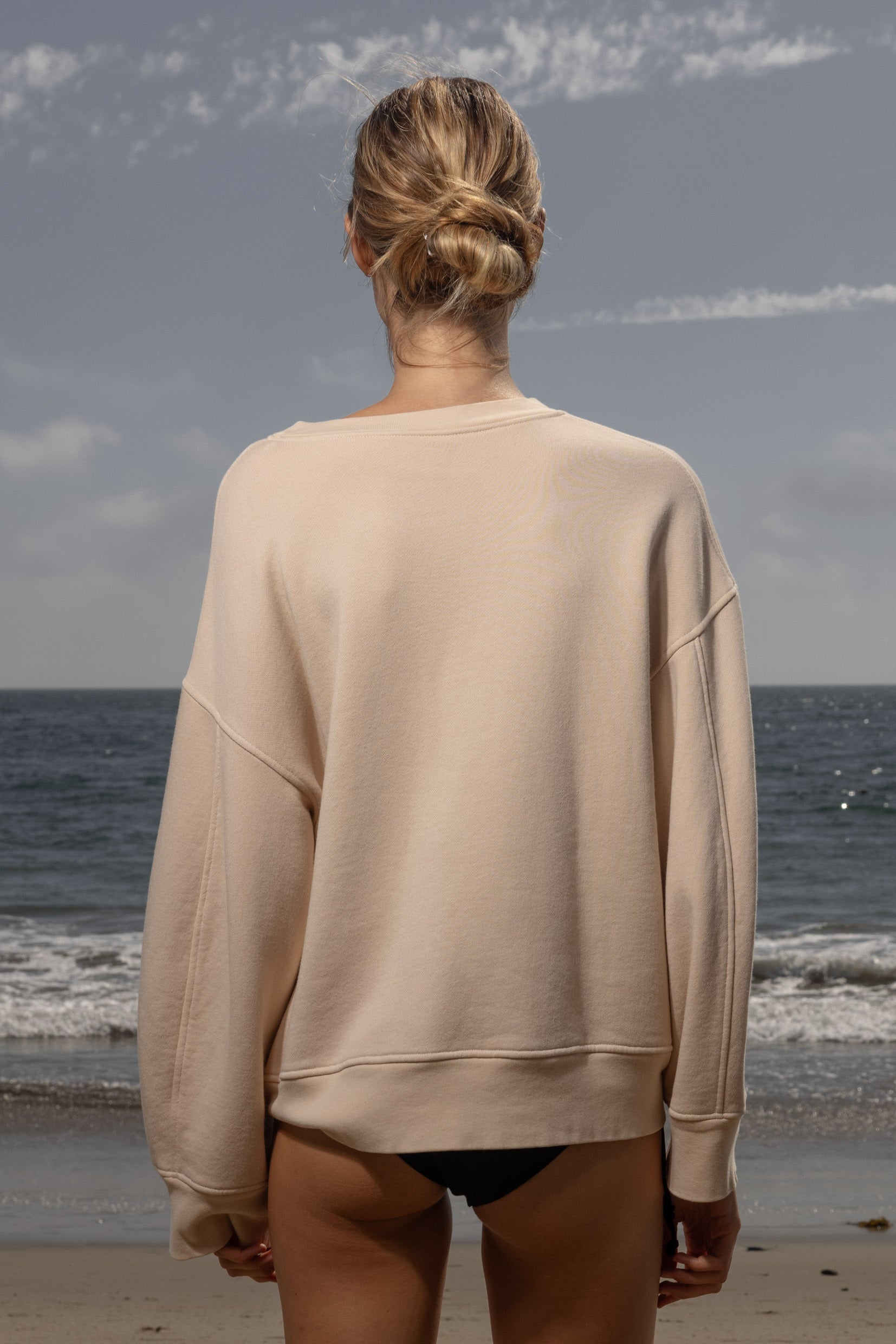 Barrel Sleeve 70's SRF LA Crewneck - Antique Cream Embroidered - Heidi Merrick