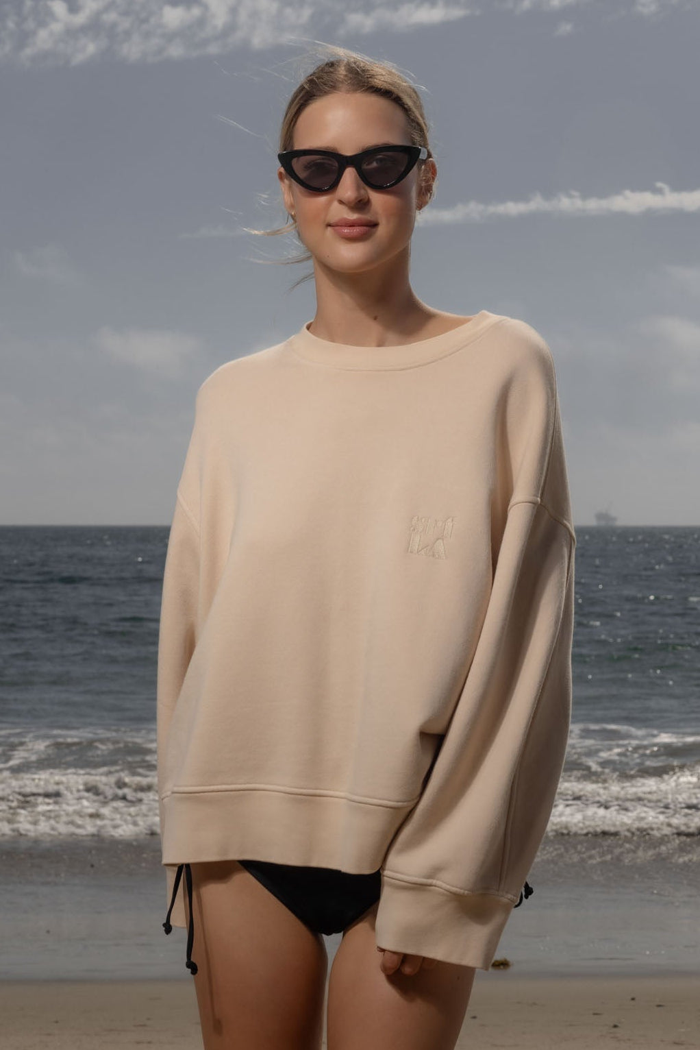 Barrel Sleeve 70's SRF LA Crewneck - Antique Cream Embroidered - Heidi Merrick