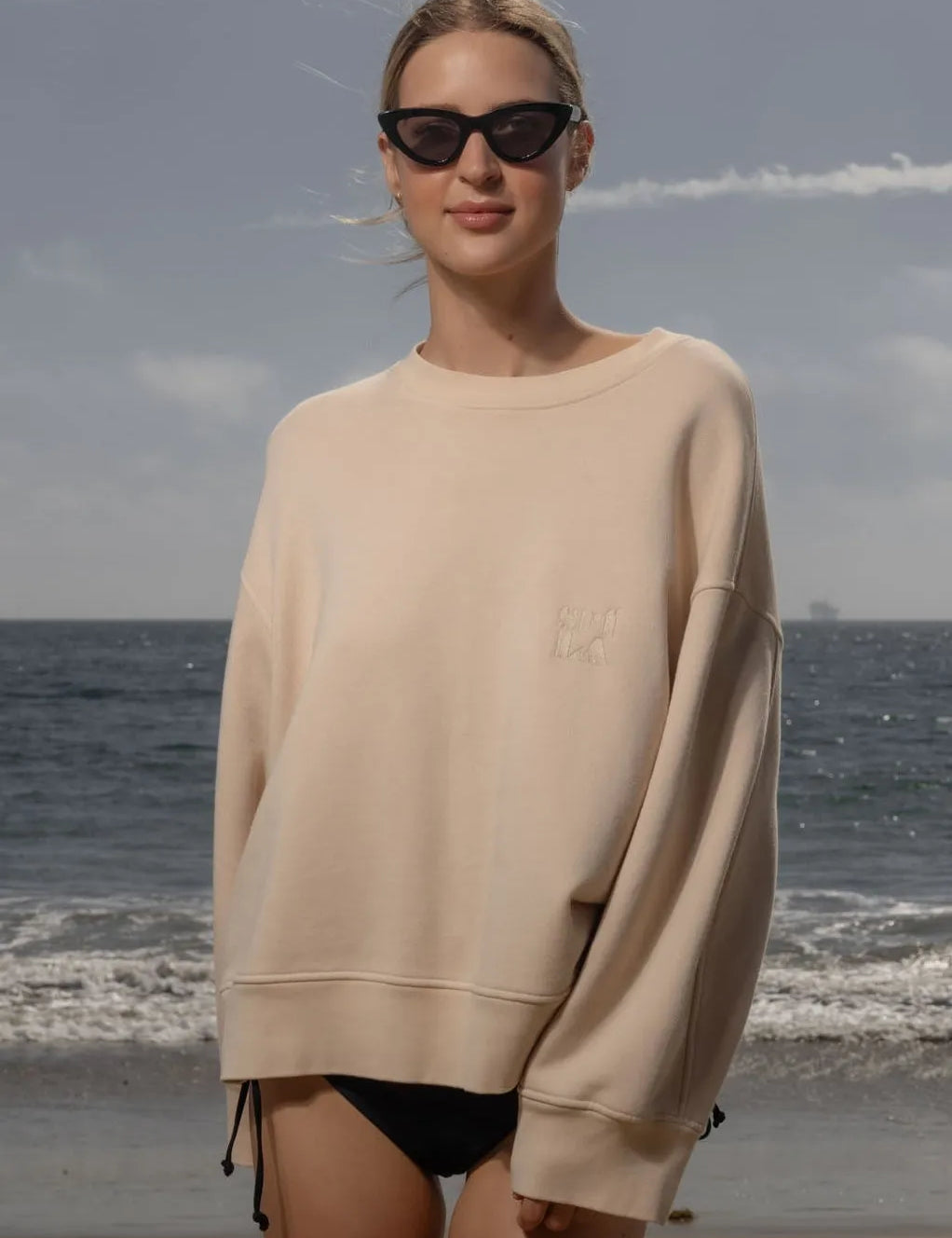 Barrel Sleeve 70's SRF LA Crewneck - Antique Cream Embroidered - Heidi Merrick