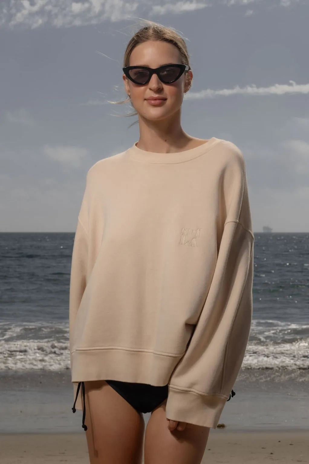 Barrel Sleeve 70's SRF LA Crewneck - Antique Cream Embroidered - Heidi Merrick