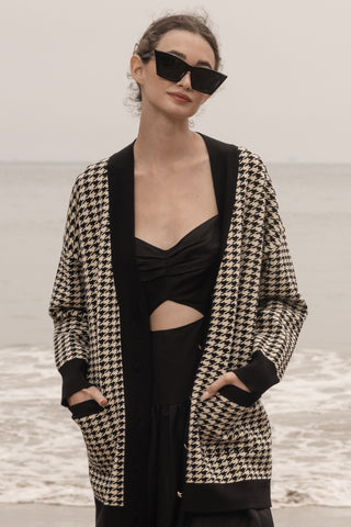 Fanny Cardigan - Ivory Houndstooth