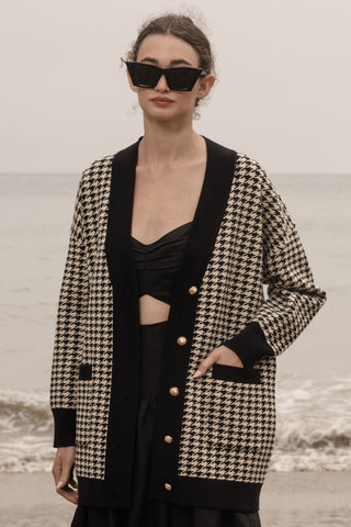 Fanny Cardigan - Ivory Houndstooth