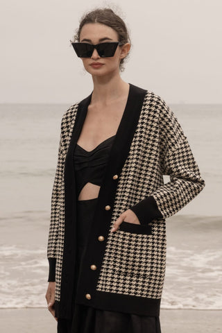 Fanny Cardigan - Ivory Houndstooth