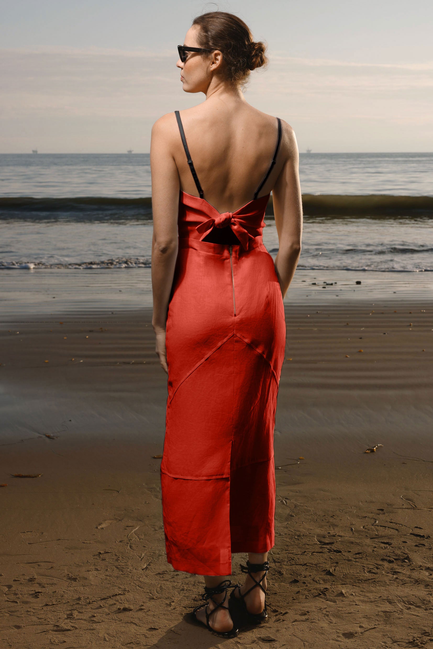 Gia Dress - Vermilion Linen - Heidi Merrick