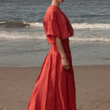 Marbella Skirt - Vermilion Tissue Linen - Heidi Merrick
