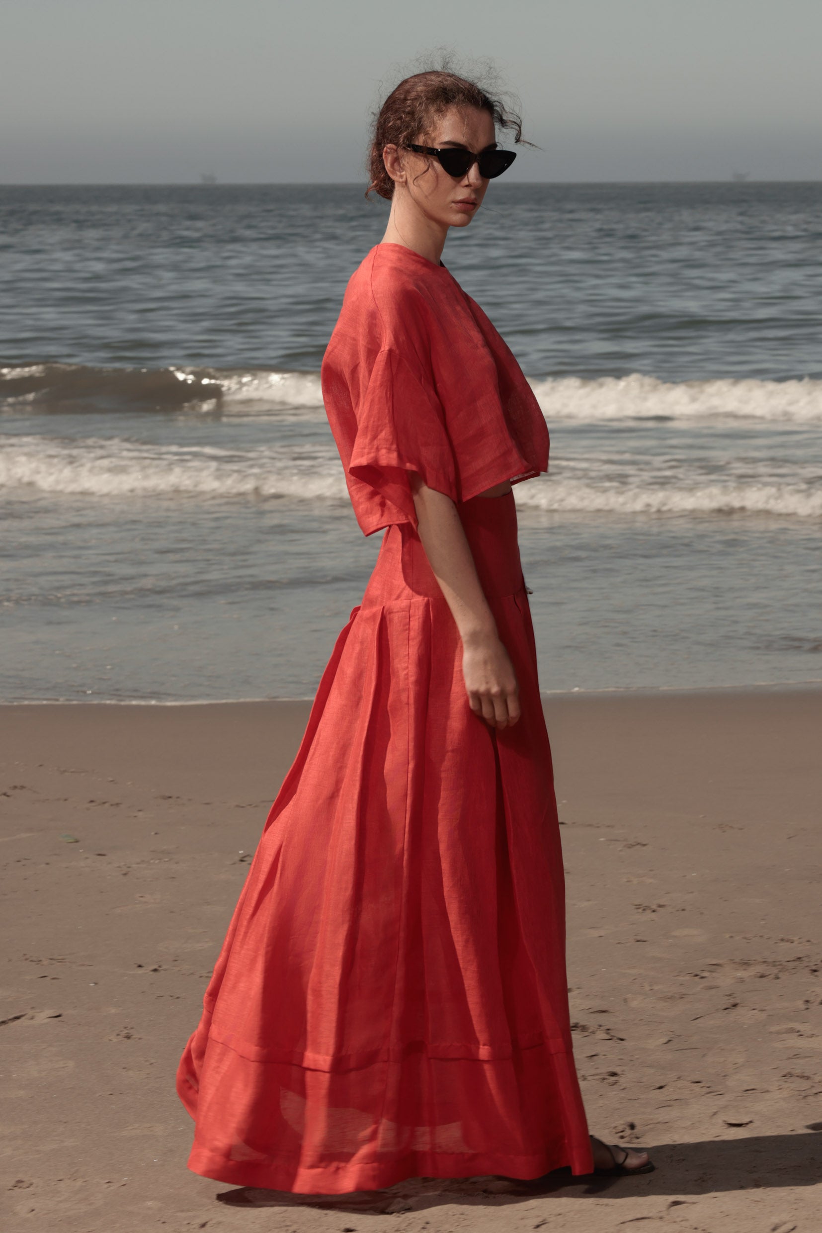 Marbella Skirt - Vermilion Tissue Linen - Heidi Merrick