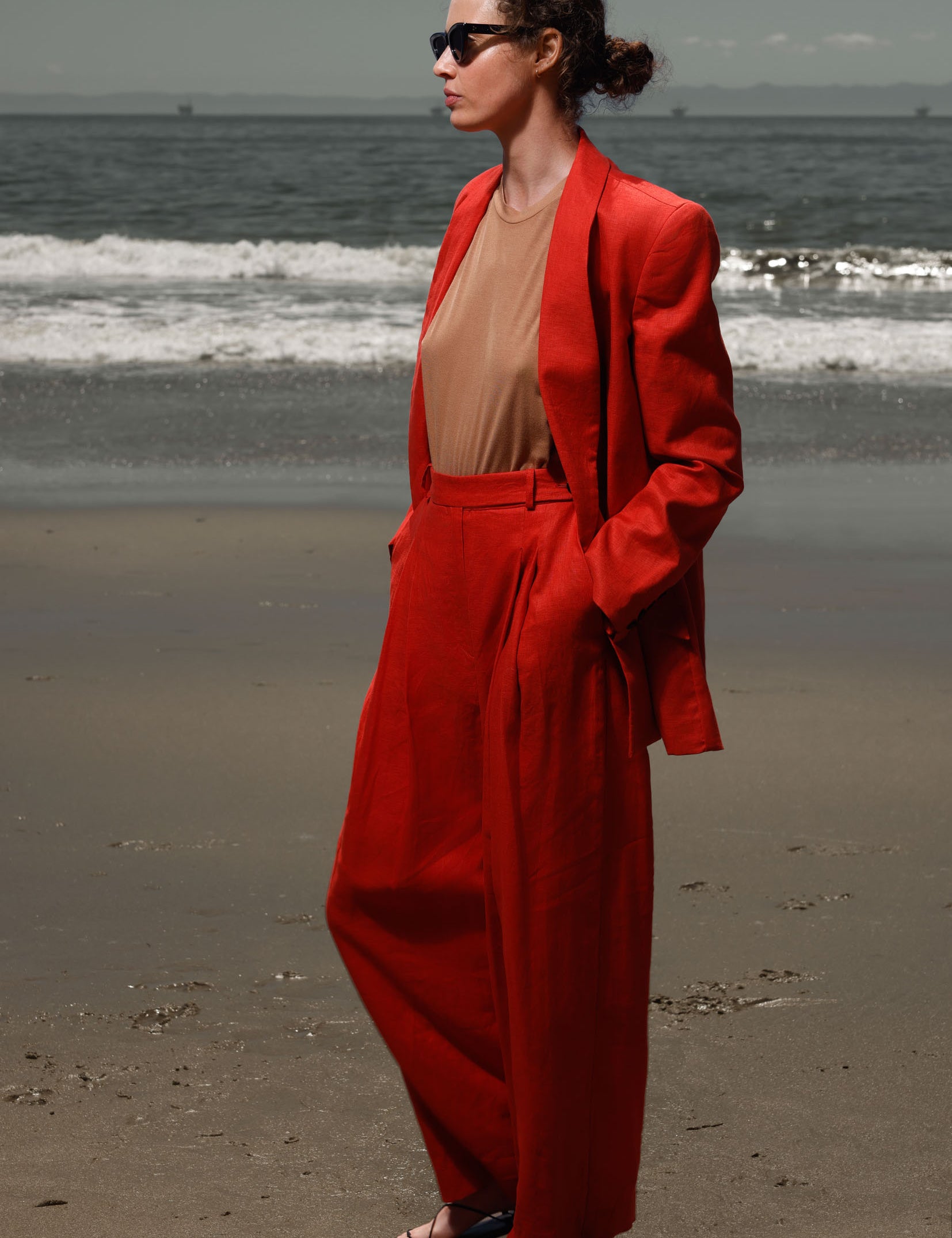 Zelda Blazer - Vermilion Linen - Heidi Merrick