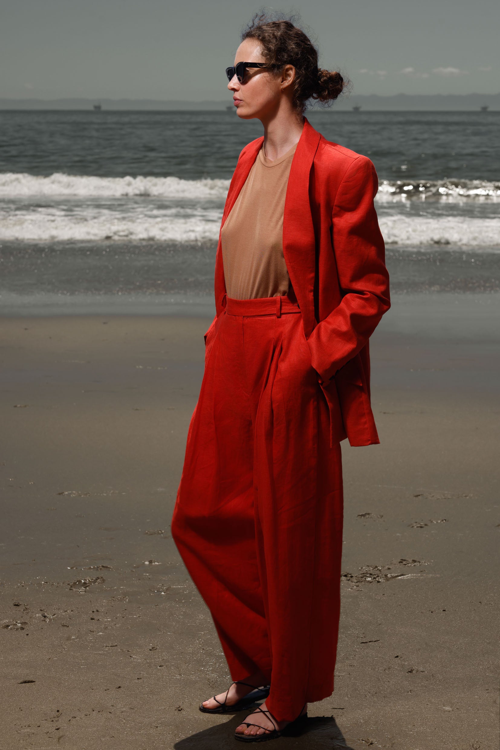 Zelda Blazer - Vermilion Linen - Heidi Merrick
