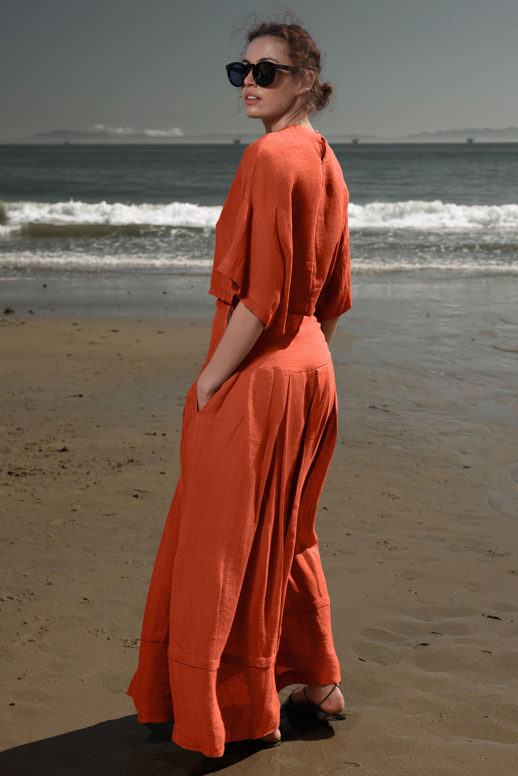 Marbella Skirt - Vermilion Tissue Linen - Heidi Merrick