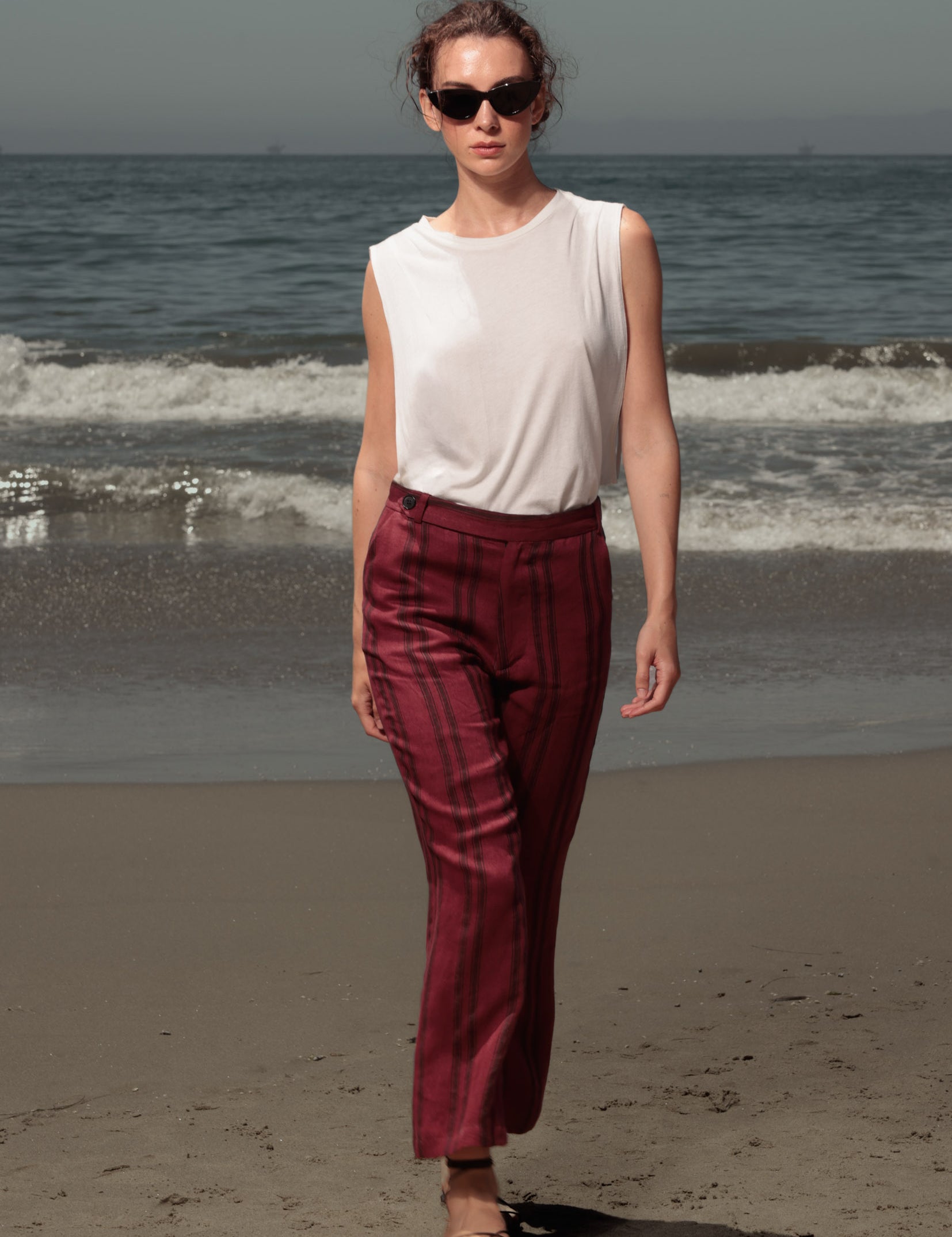 Serge Pant - Burgundy Moroccan Stripe - Heidi Merrick