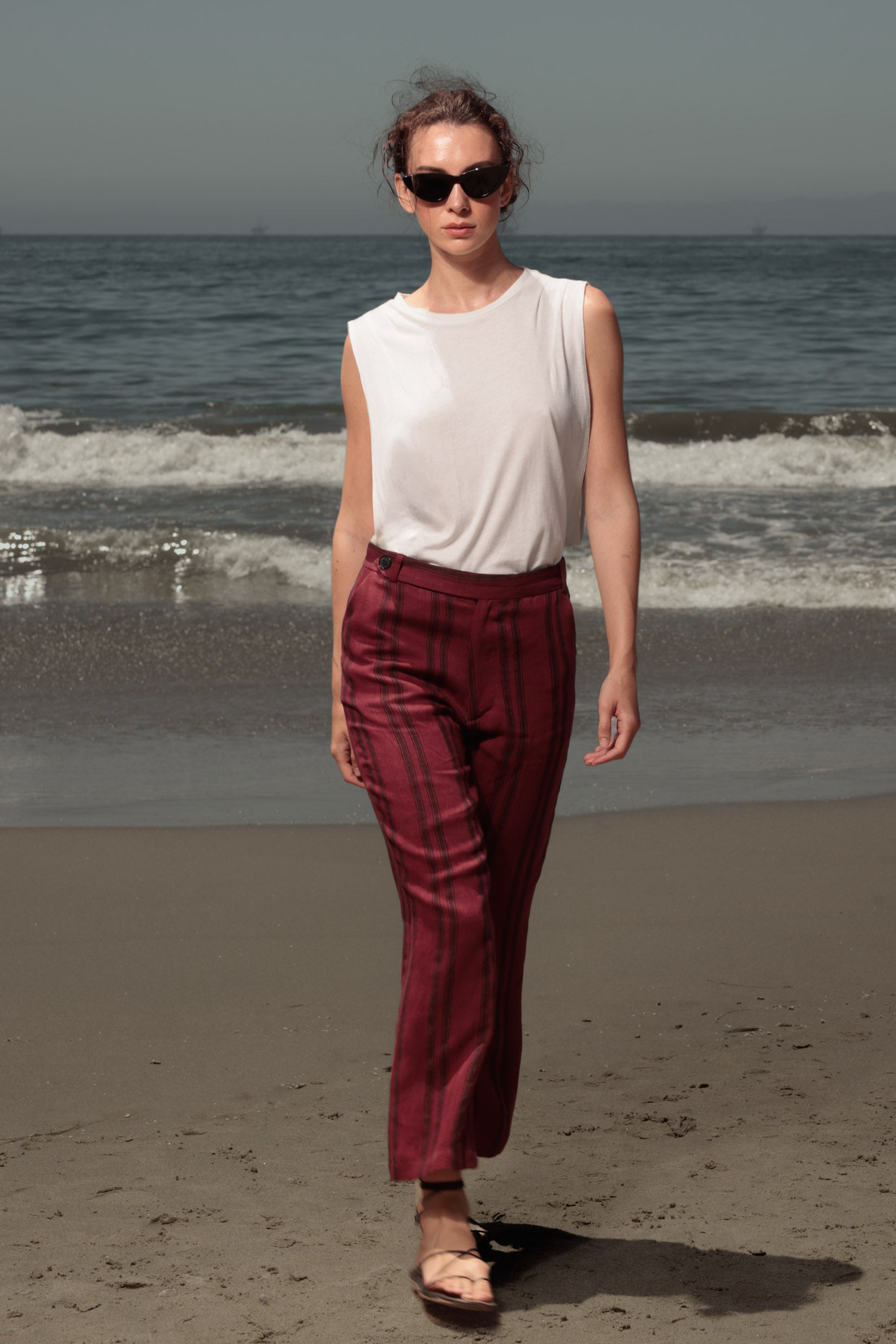 Serge Pant - Burgundy Moroccan Stripe - Heidi Merrick