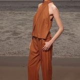 Baptiste Pant - Golden Brown Silk Noil - Heidi Merrick