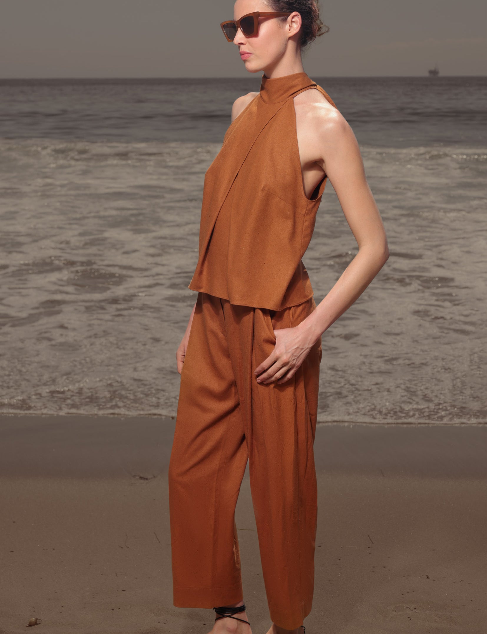 Baptiste Pant - Golden Brown Silk Noil - Heidi Merrick