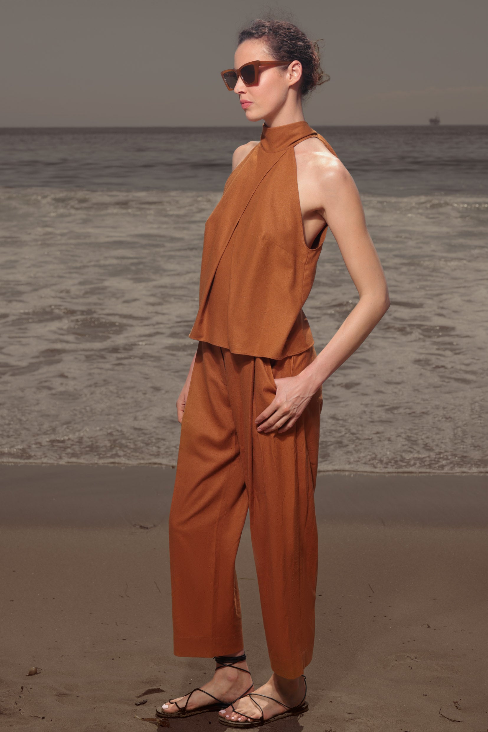 Baptiste Pant - Golden Brown Silk Noil - Heidi Merrick