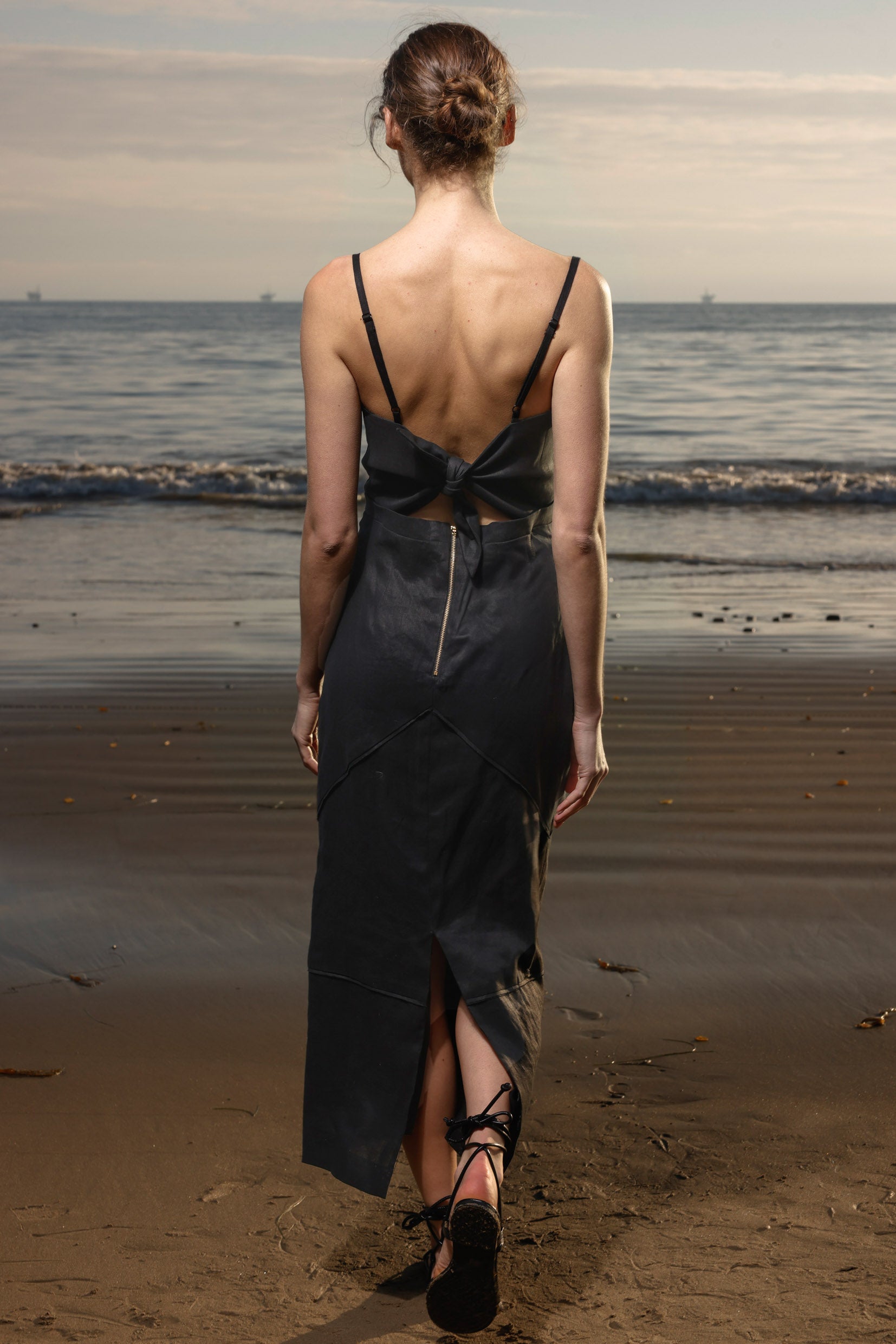 Gia Dress - Black Linen - Heidi Merrick