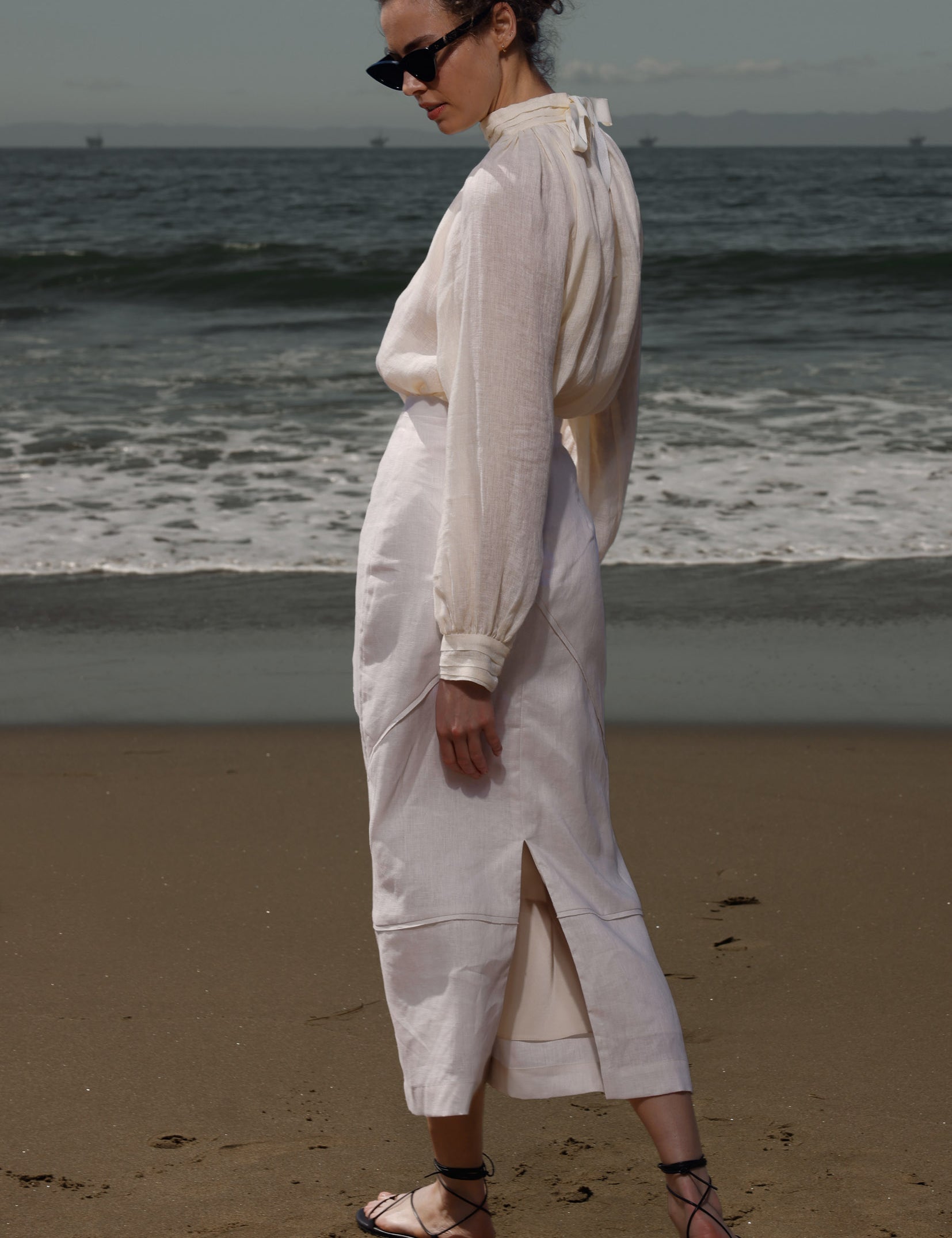 Geometry Skirt -Cream Linen - Heidi Merrick