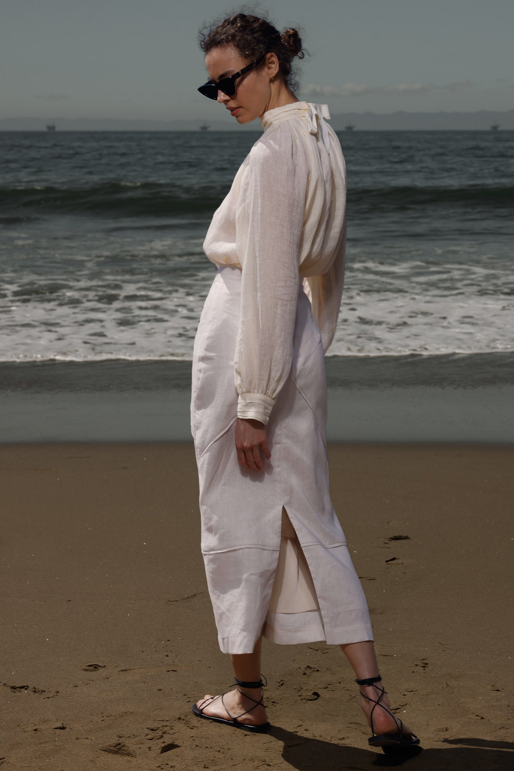 Geometry Skirt -Cream Linen - Heidi Merrick
