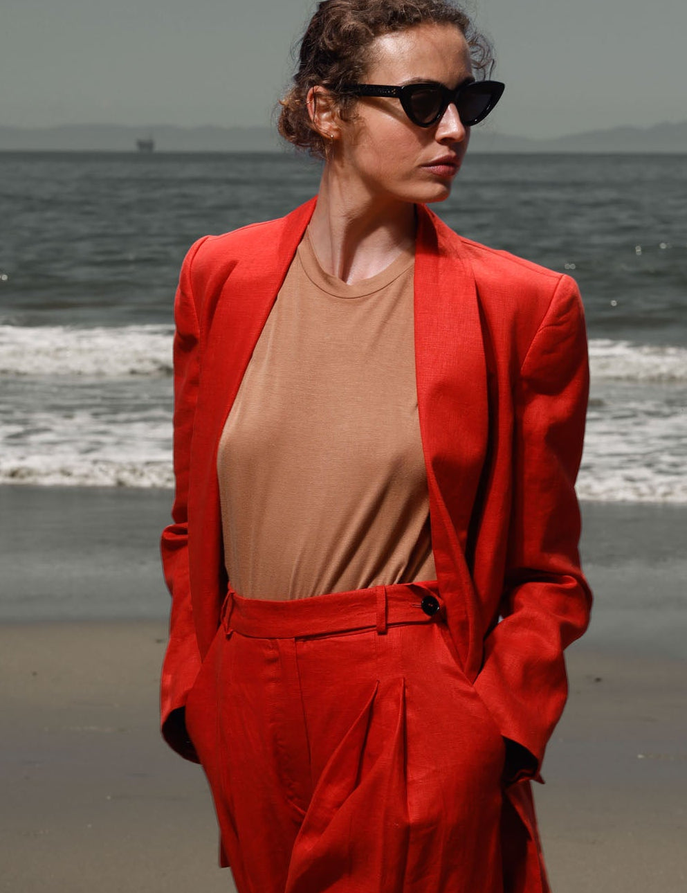 Zelda Blazer - Vermilion Linen - Heidi Merrick