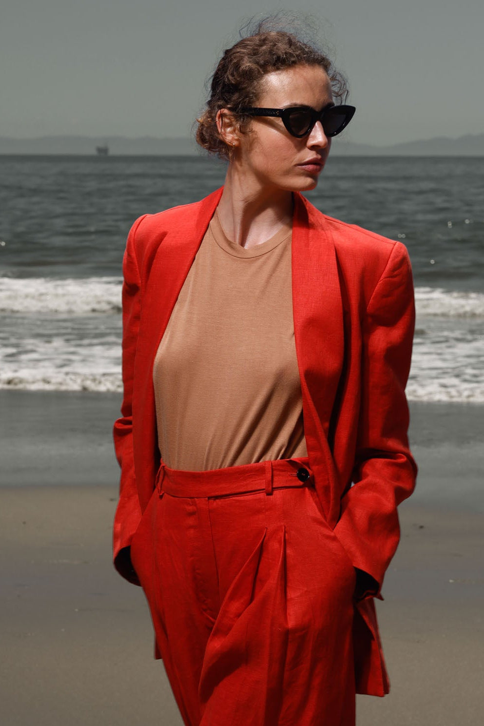 Zelda Blazer - Vermilion Linen - Heidi Merrick
