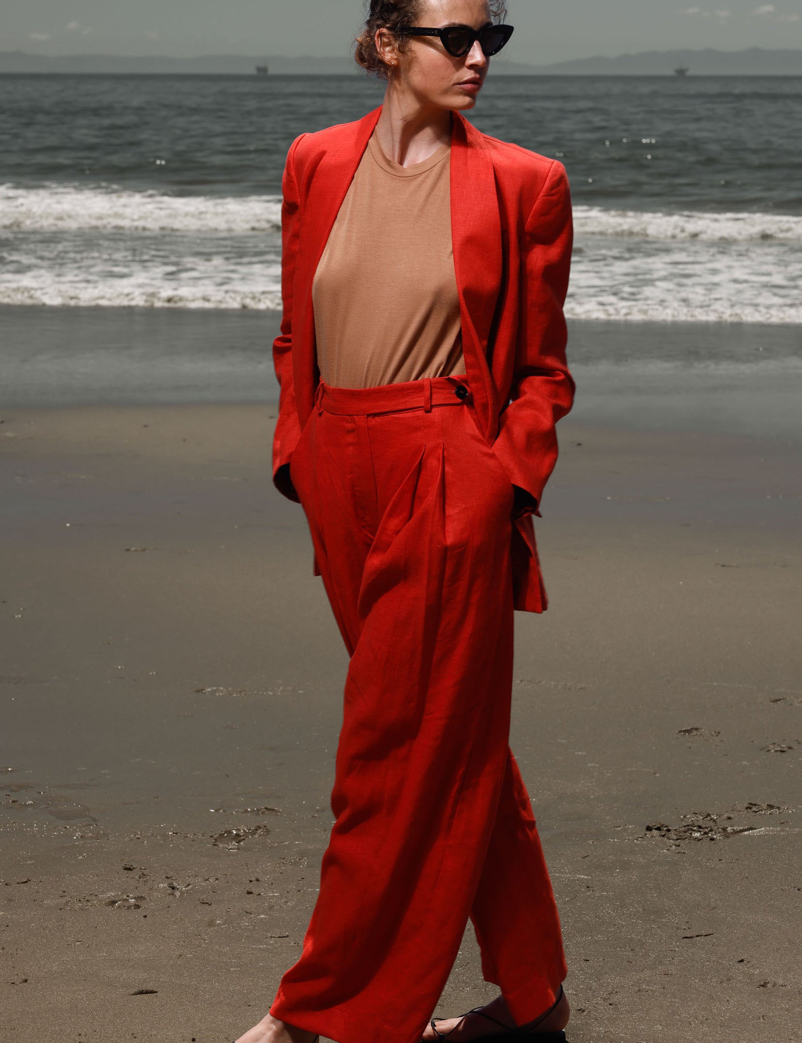 Zelda Blazer - Vermilion Linen - Heidi Merrick