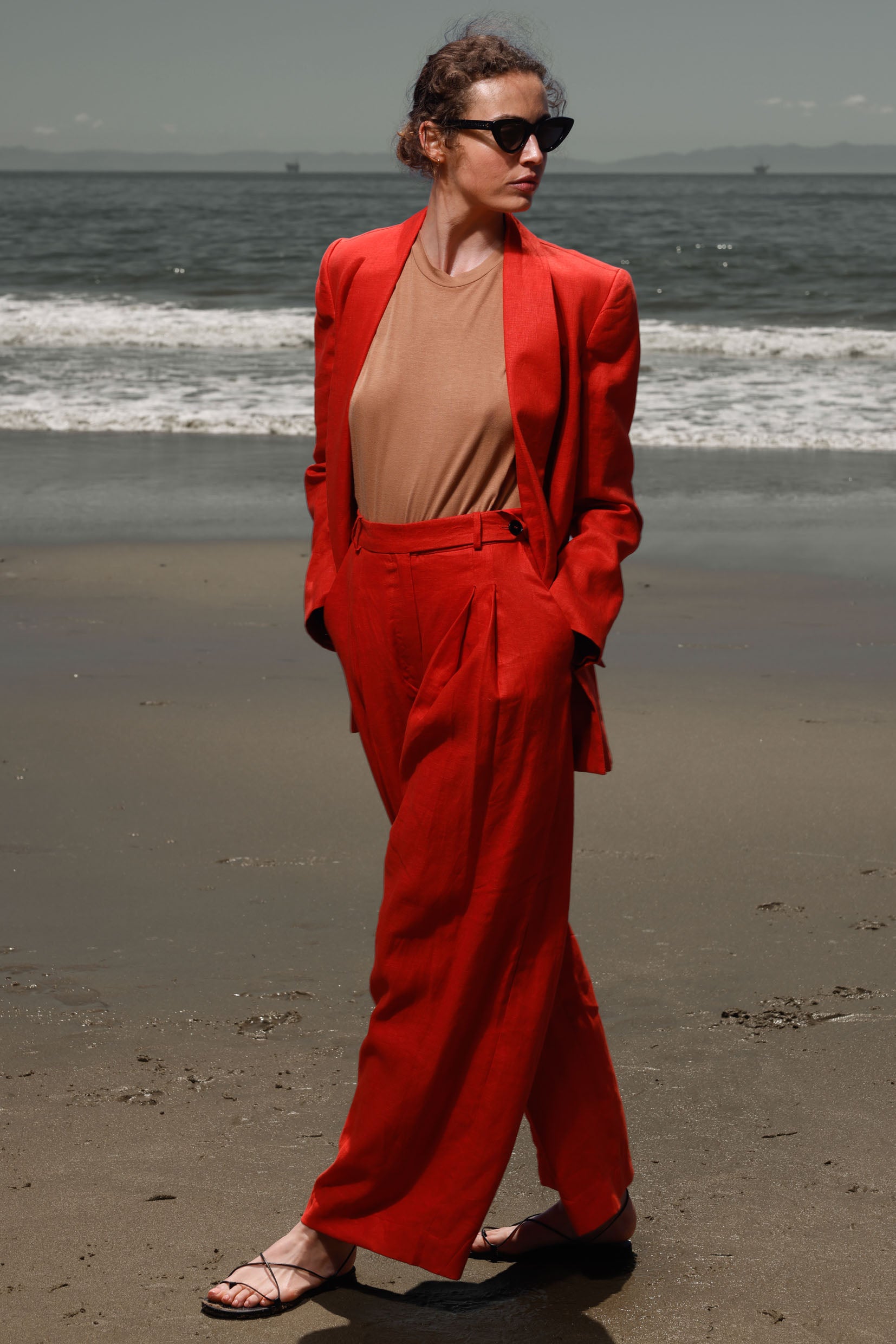 Zelda Blazer - Vermilion Linen - Heidi Merrick