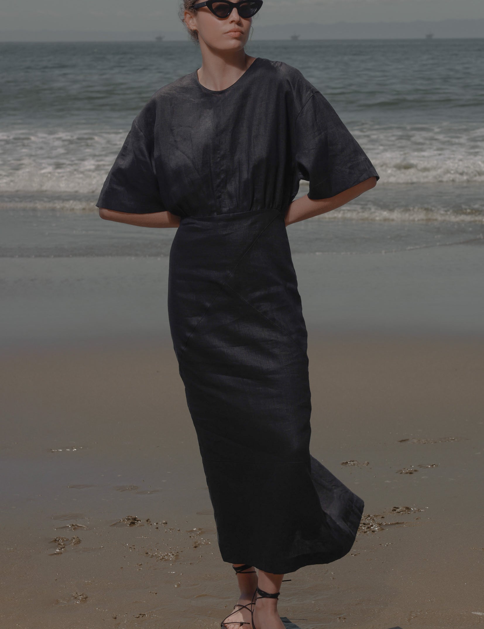 Fauna Dress - Black Linen - Heidi Merrick