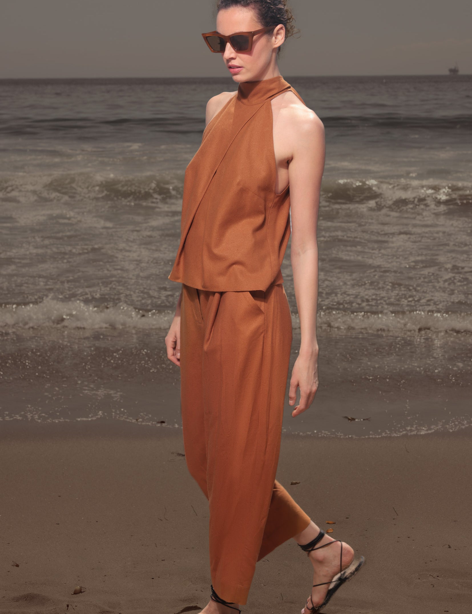 Baptiste Pant - Golden Brown Silk Noil - Heidi Merrick