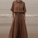 Marbella Skirt - Sable Tissue Linen - Heidi Merrick