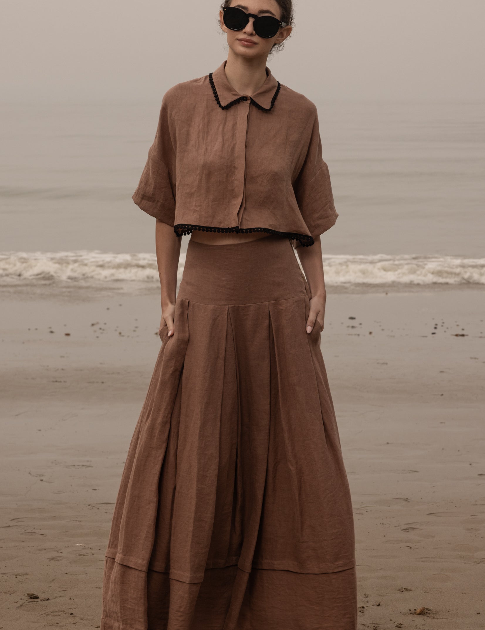 Marbella Skirt - Sable Tissue Linen - Heidi Merrick
