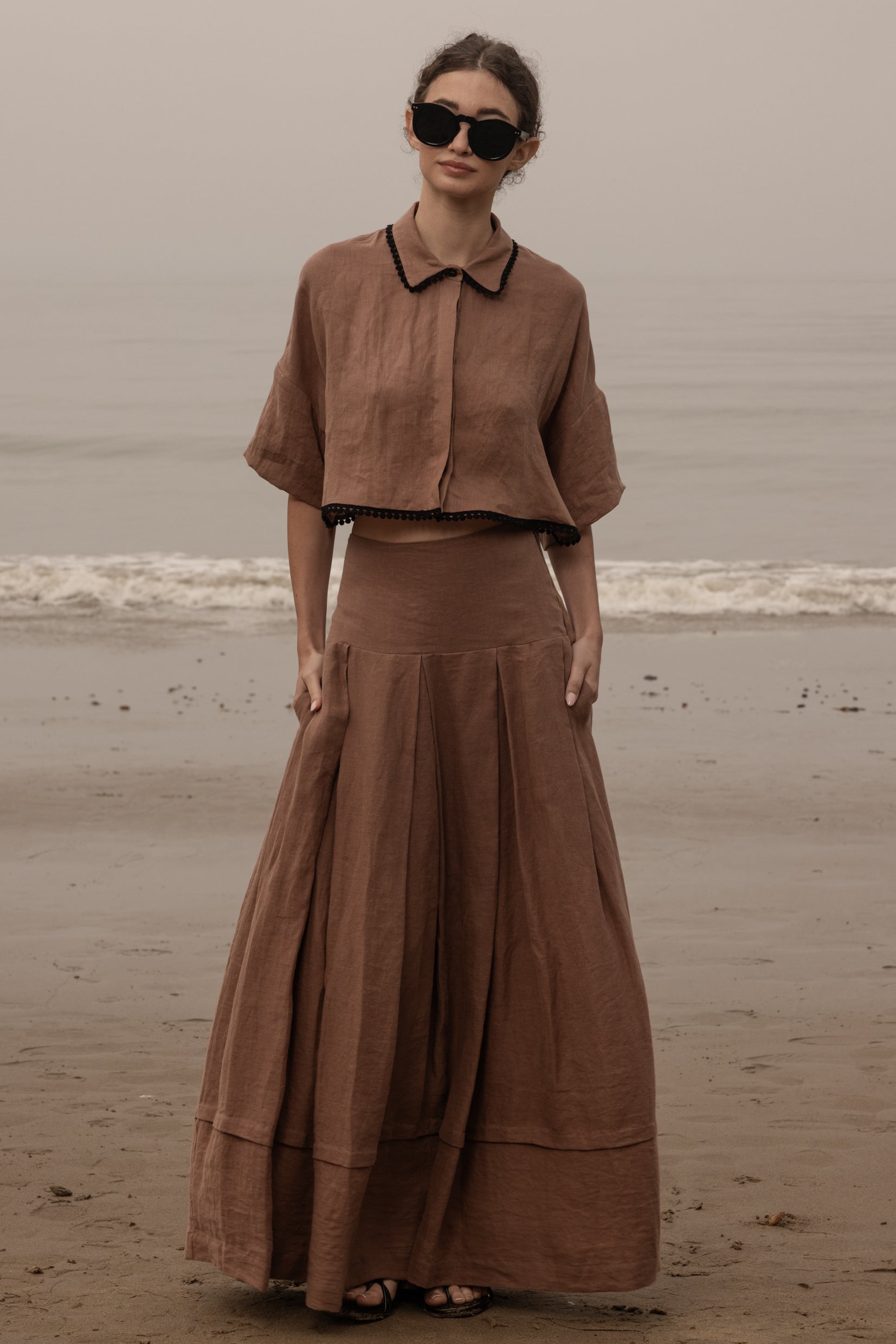 Marbella Skirt - Sable Tissue Linen - Heidi Merrick