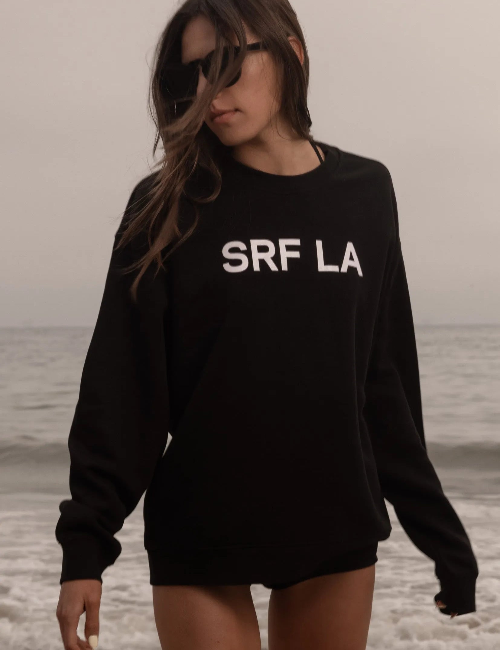 SRF LA Unisex Crewneck - White on Black - Heidi Merrick