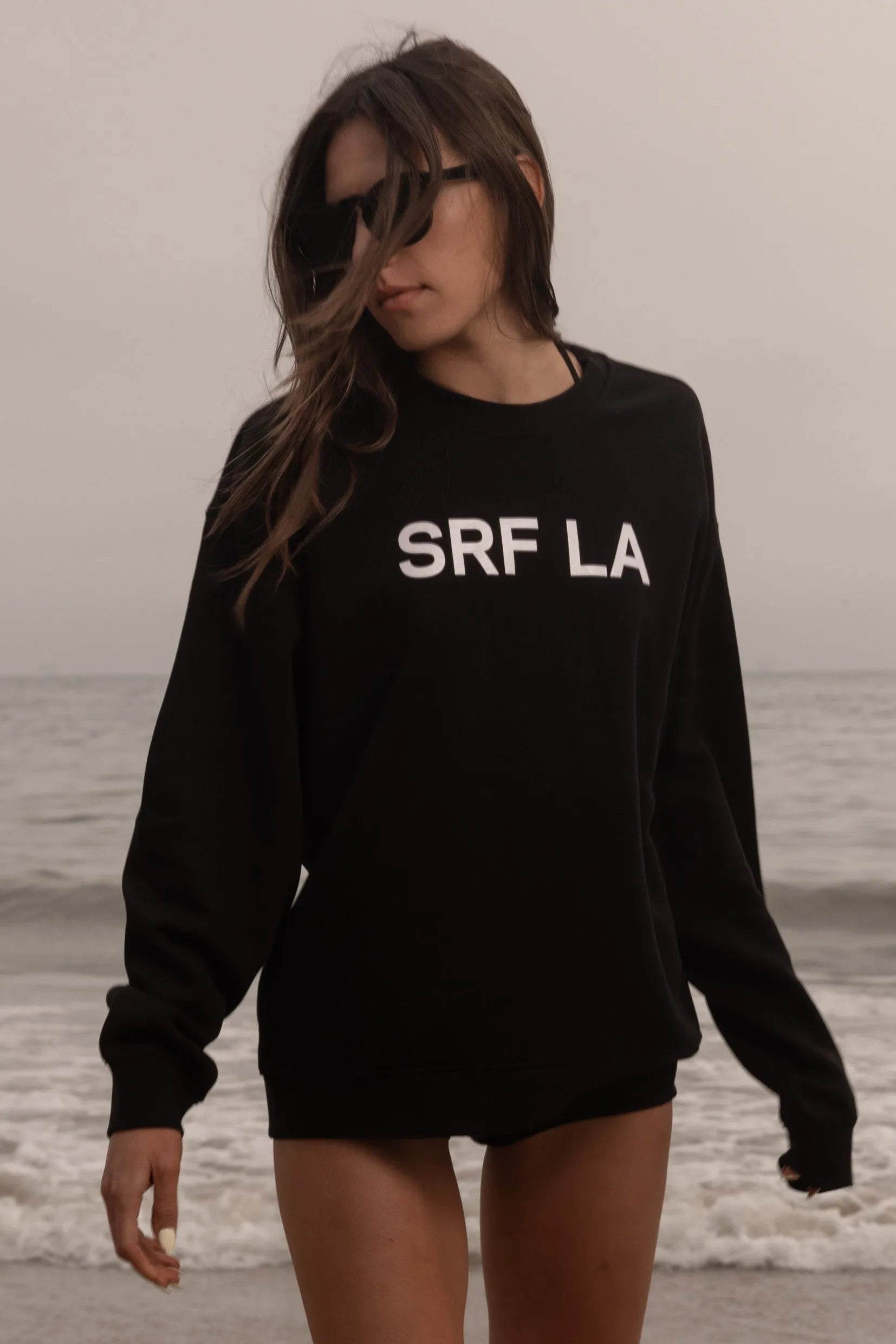 SRF LA Unisex Crewneck - White on Black - Heidi Merrick