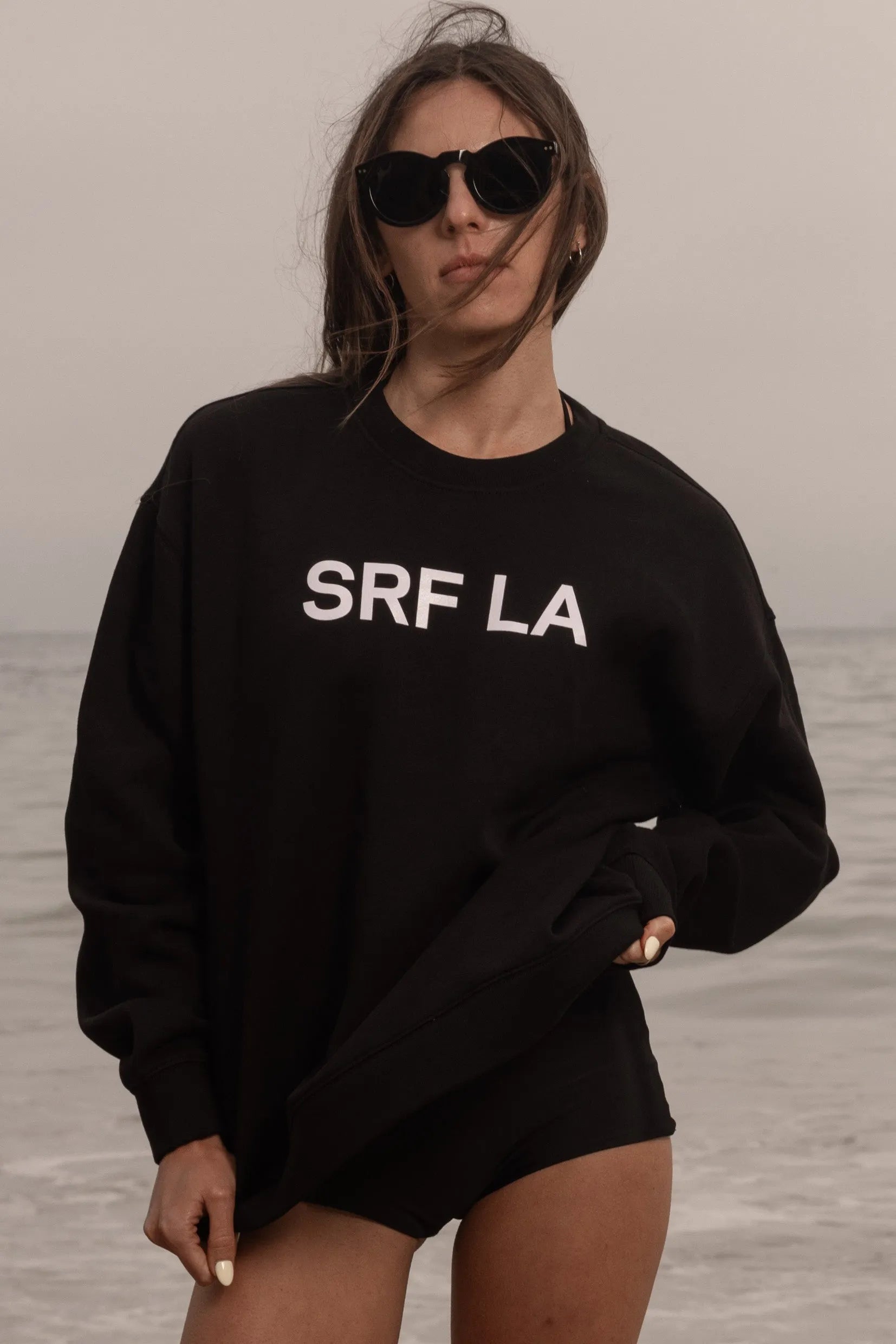 SRF LA Unisex Crewneck - White on Black - Heidi Merrick