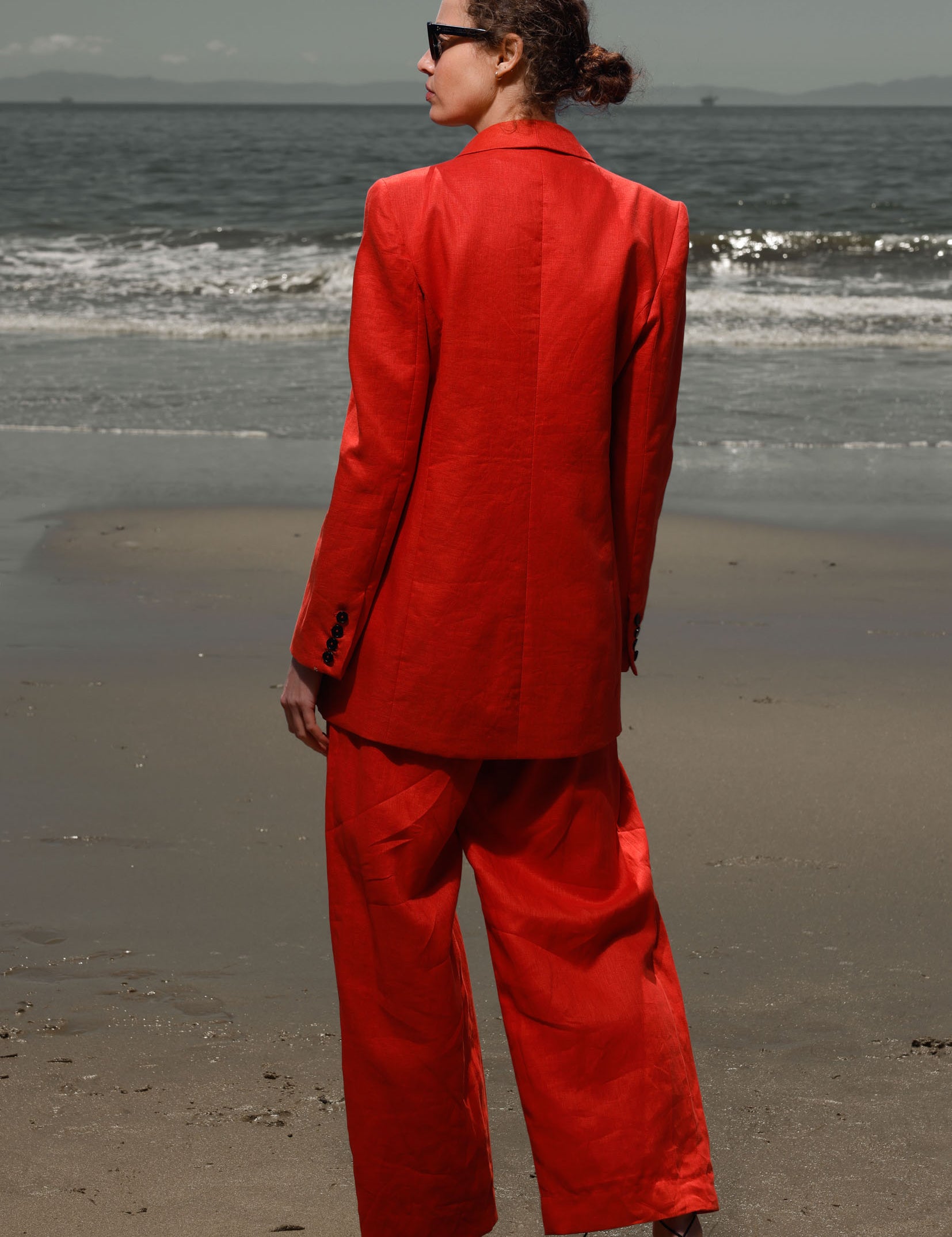 Zelda Blazer - Vermilion Linen - Heidi Merrick