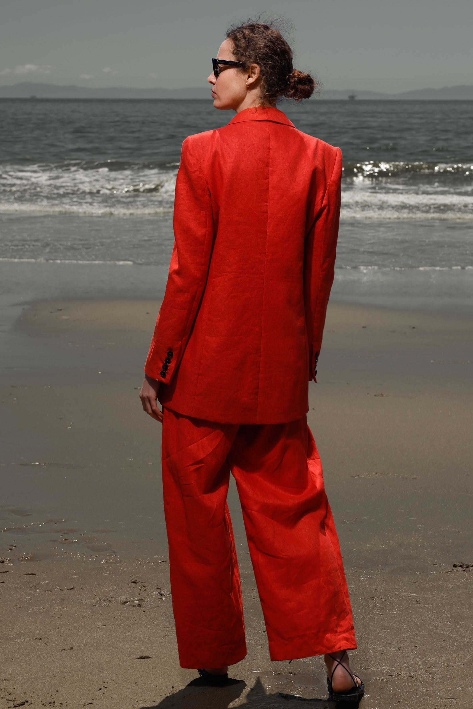 Zelda Blazer - Vermilion Linen - Heidi Merrick