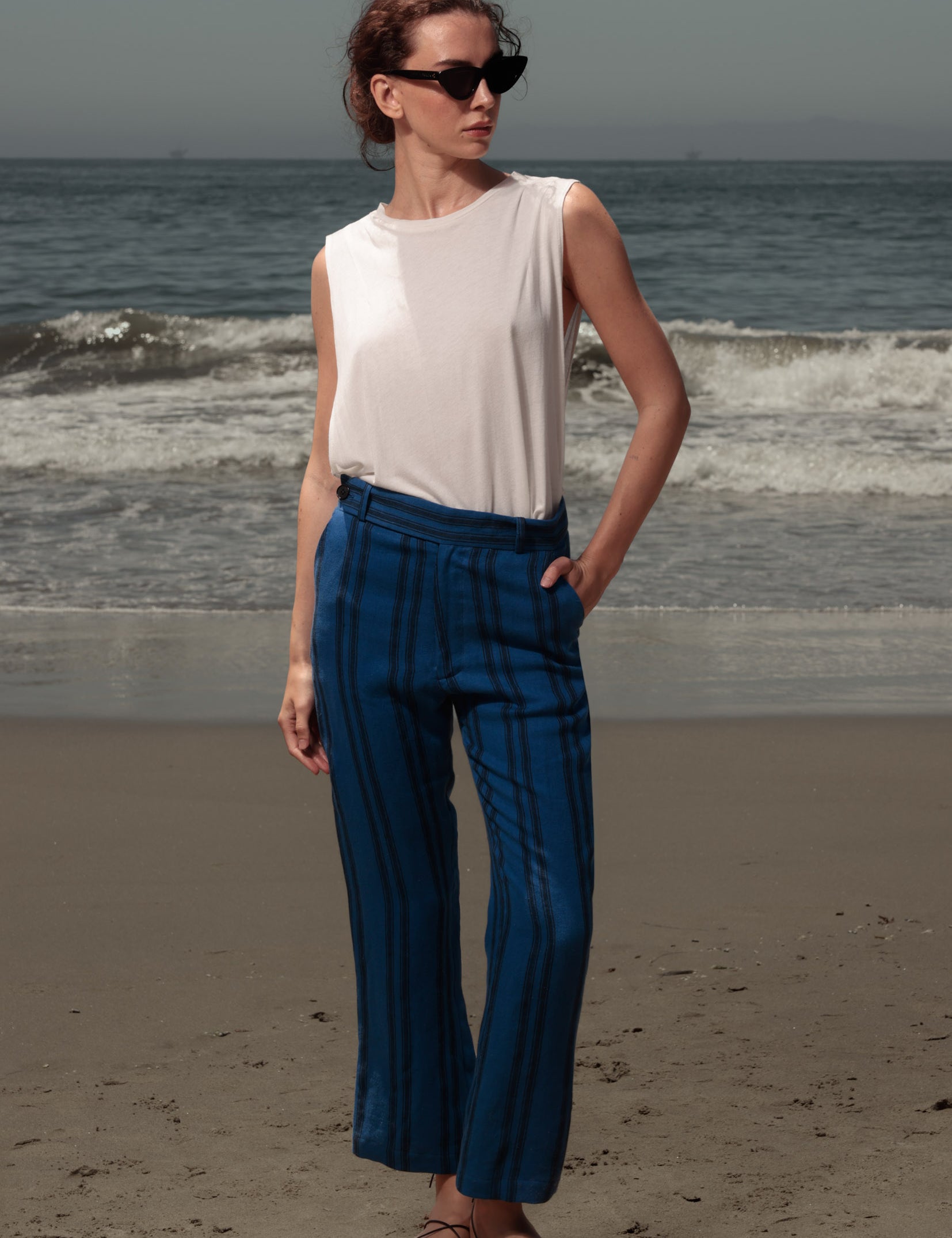 Serge Pant - Blue Moroccan Stripe - Heidi Merrick