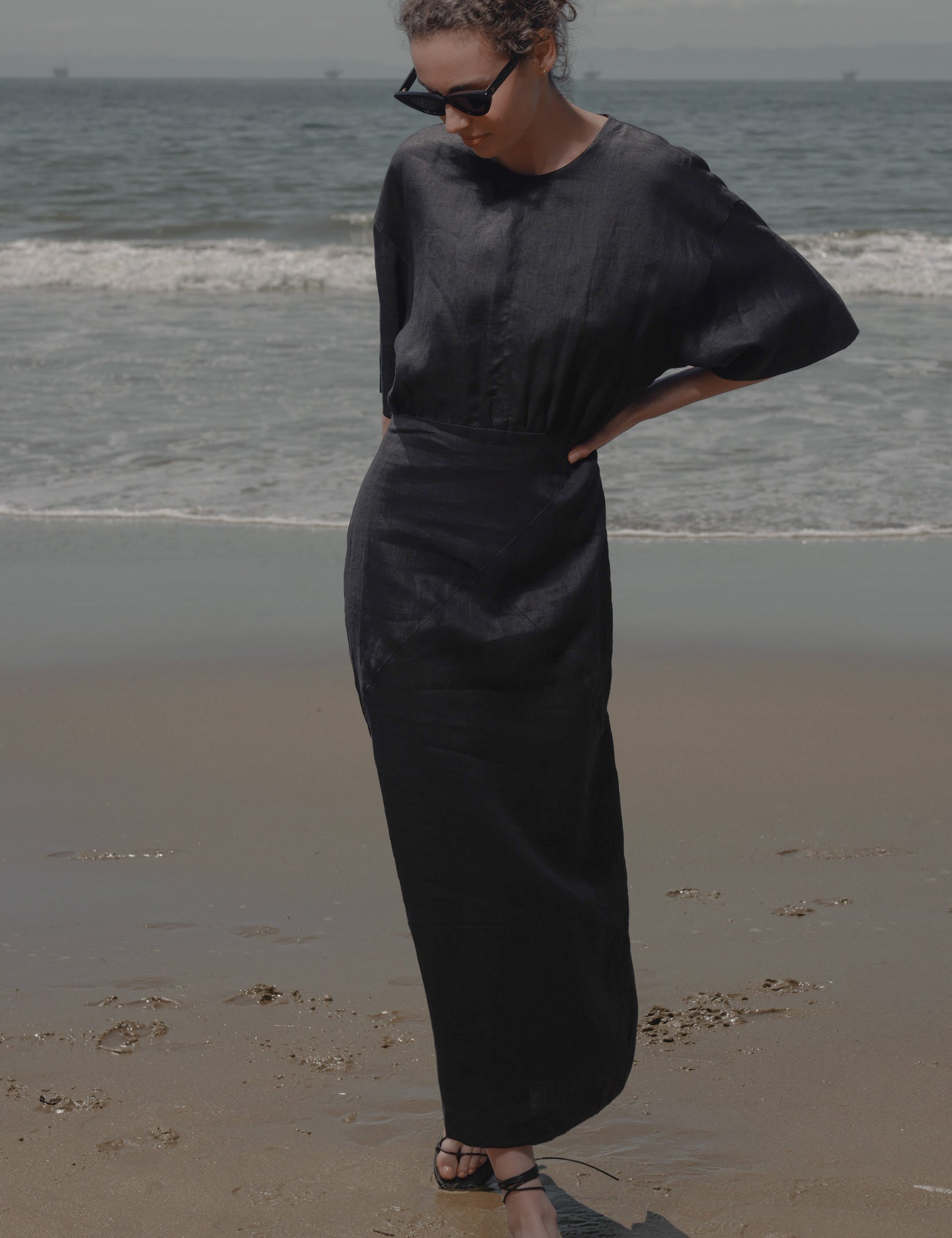 Fauna Dress - Black Linen - Heidi Merrick