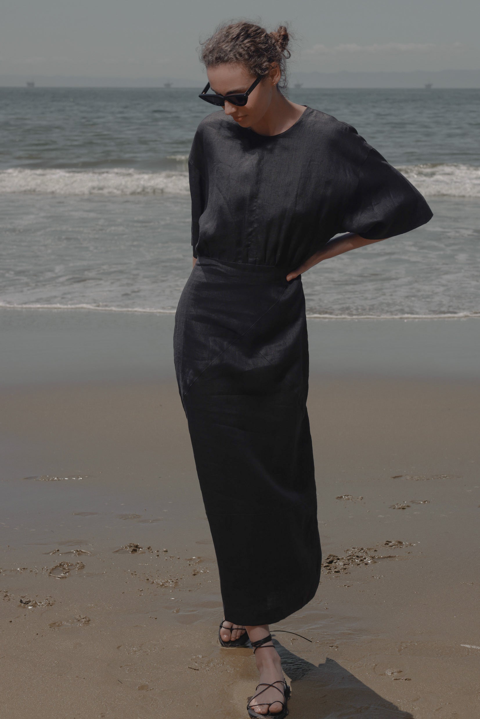 Fauna Dress - Black Linen - Heidi Merrick