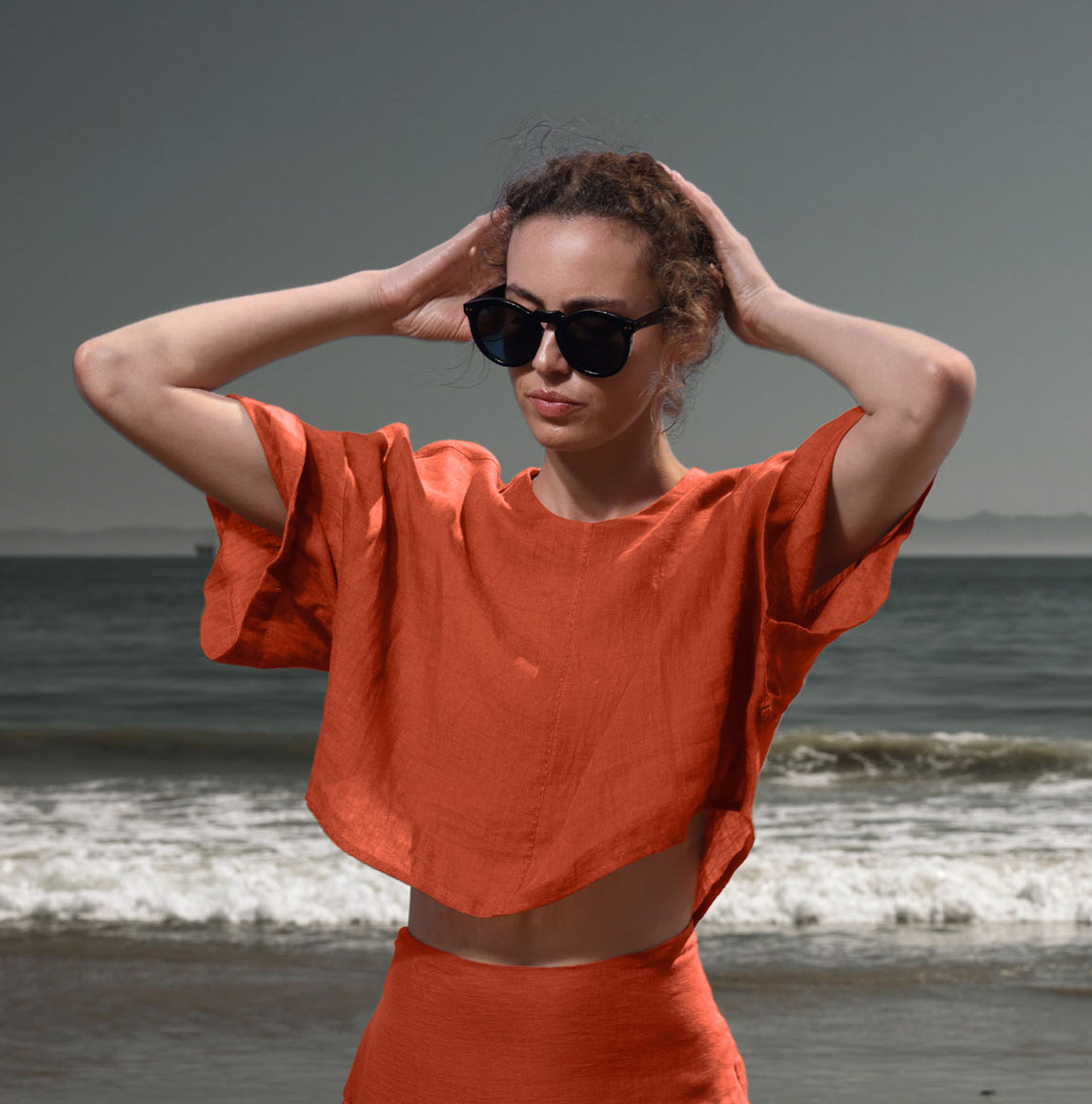 Mojave Top - Vermilion Tissue Linen - Heidi Merrick
