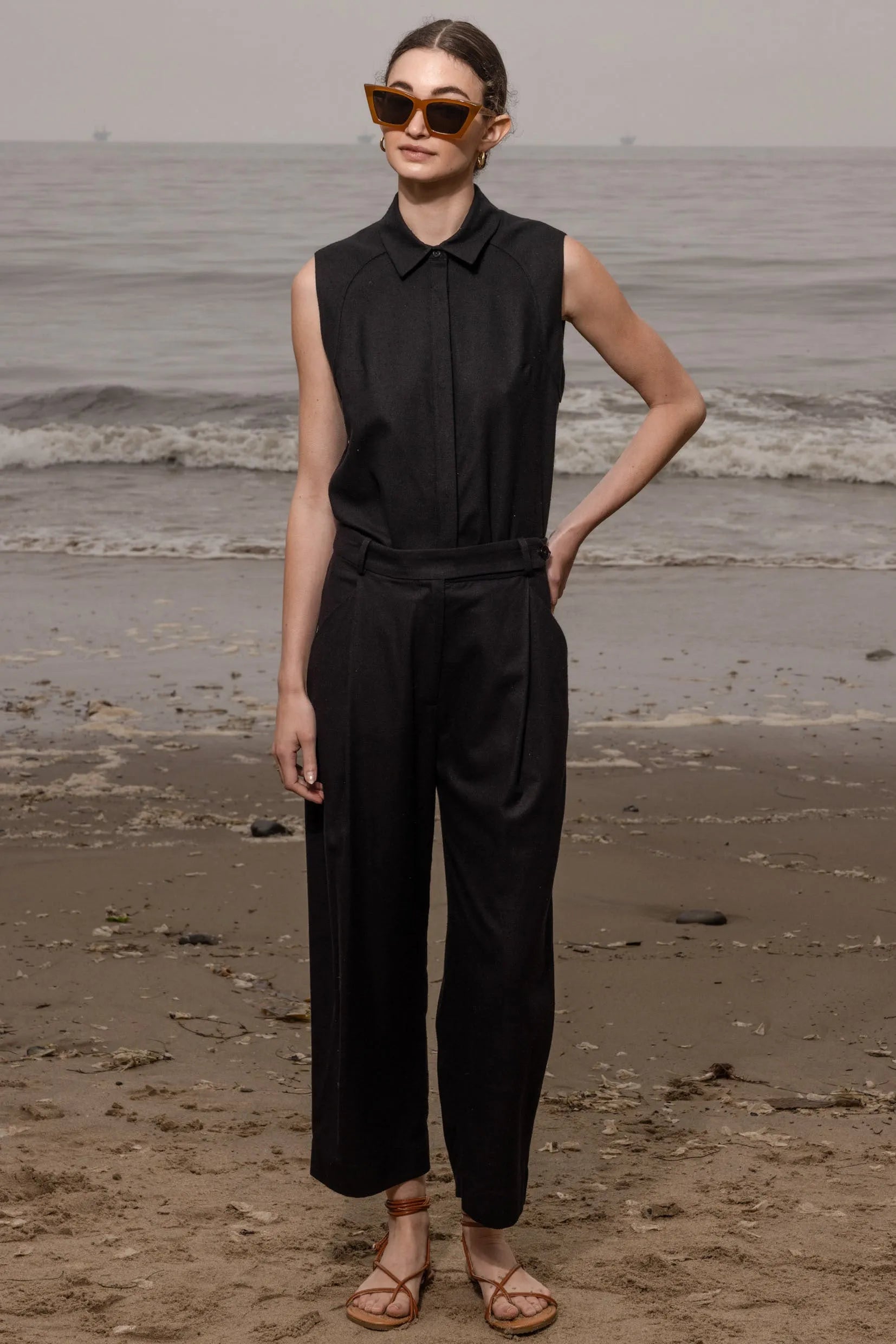 Baptise Pant - Noir Silk Noil - Heidi Merrick