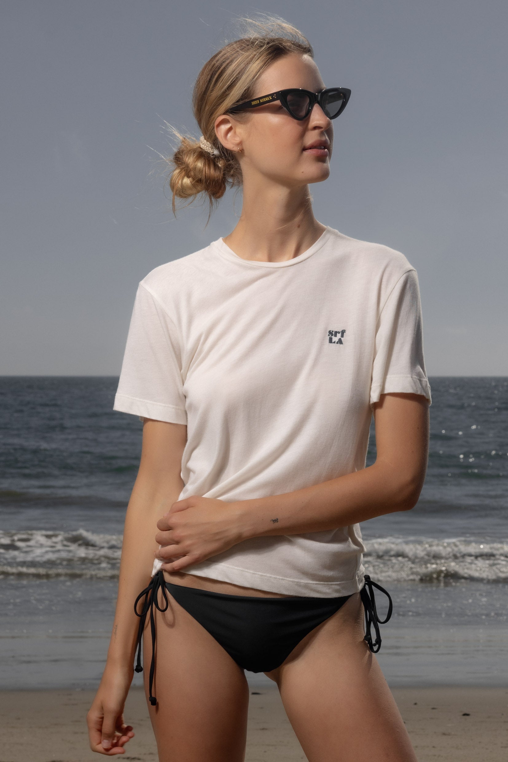 70's SRF LA Slim Tee - Navy Embroidered - Heidi Merrick